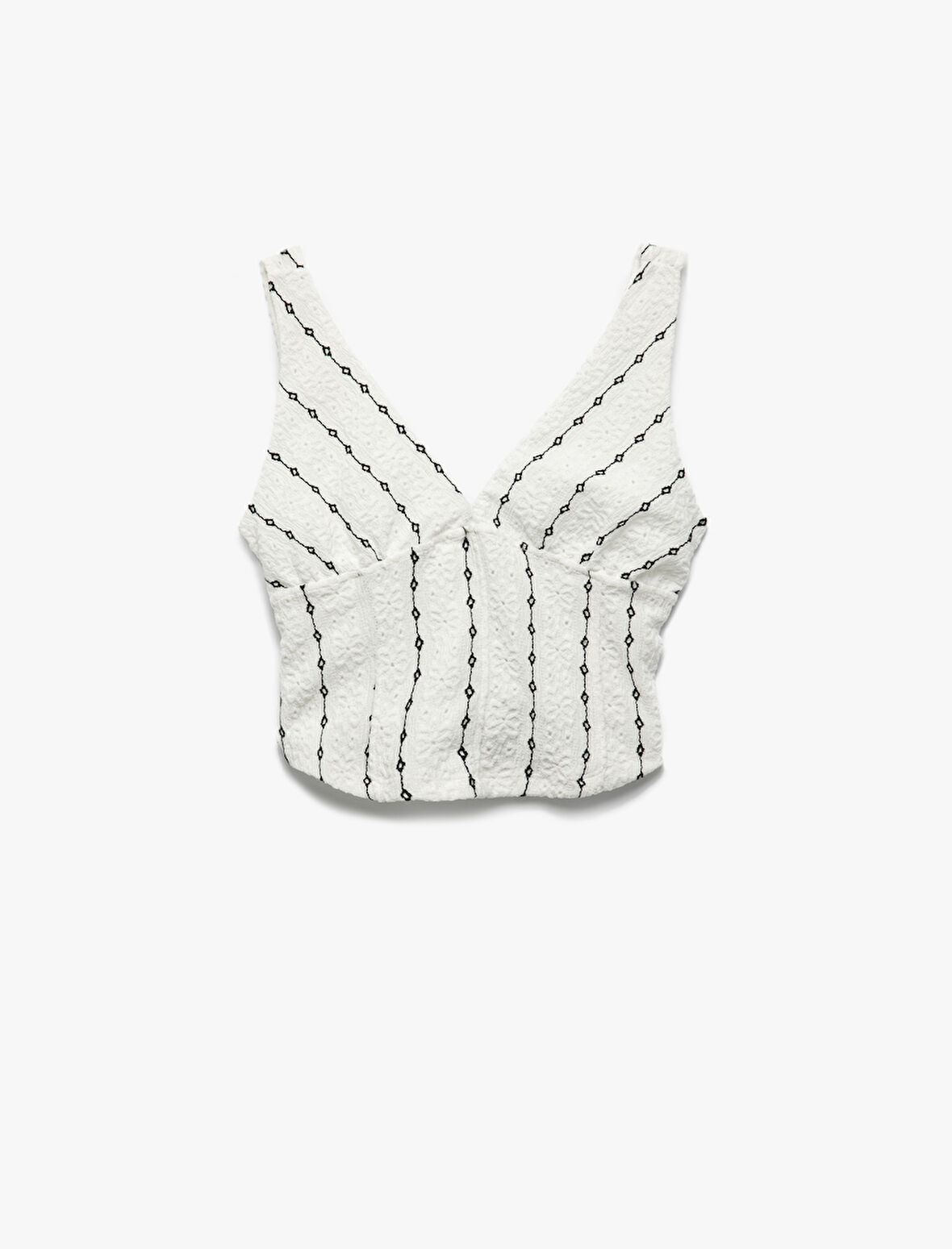 V Yaka Arkası Pencere Detaylı İşlemeli Fisto Kolsuz Bluz