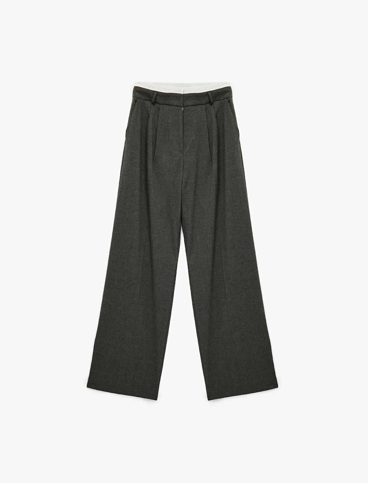 Cepli Pile Detaylı Geniş Paça Baggy Kumaş Pantolon
