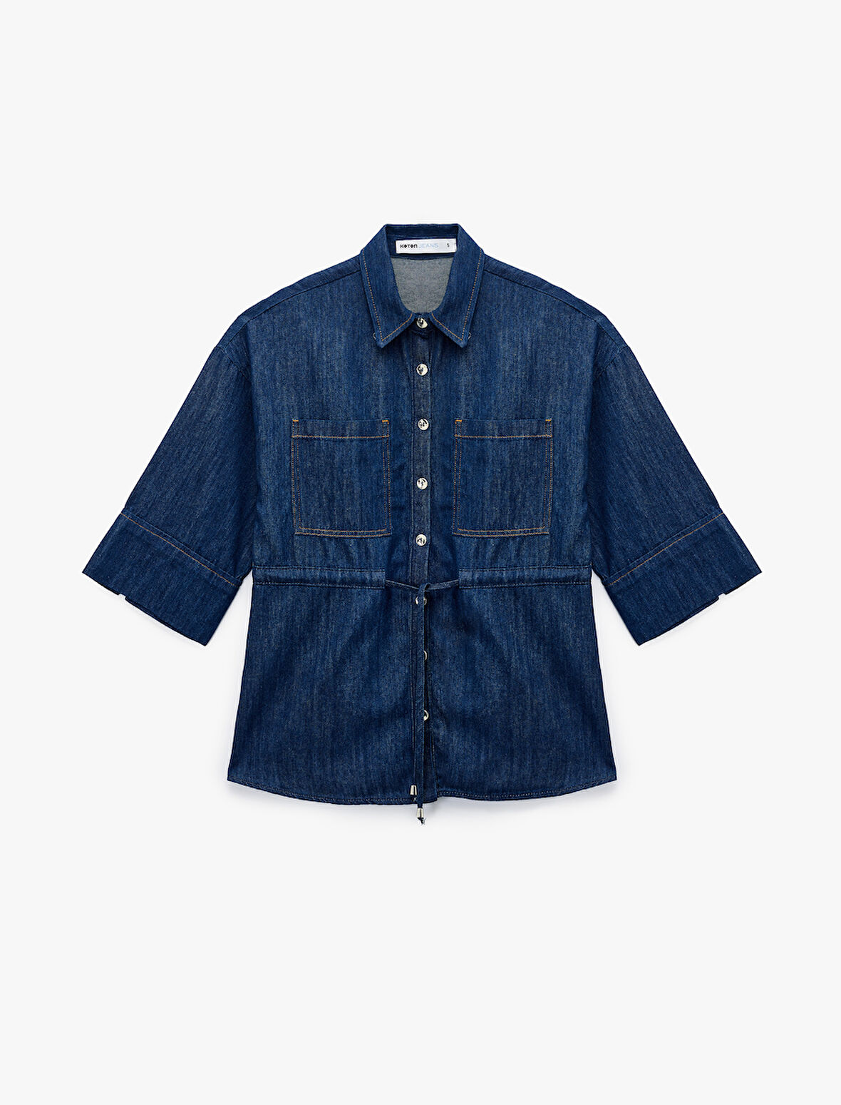Cep Detaylı Düğmeli Klasik Yaka Denim Gömlek