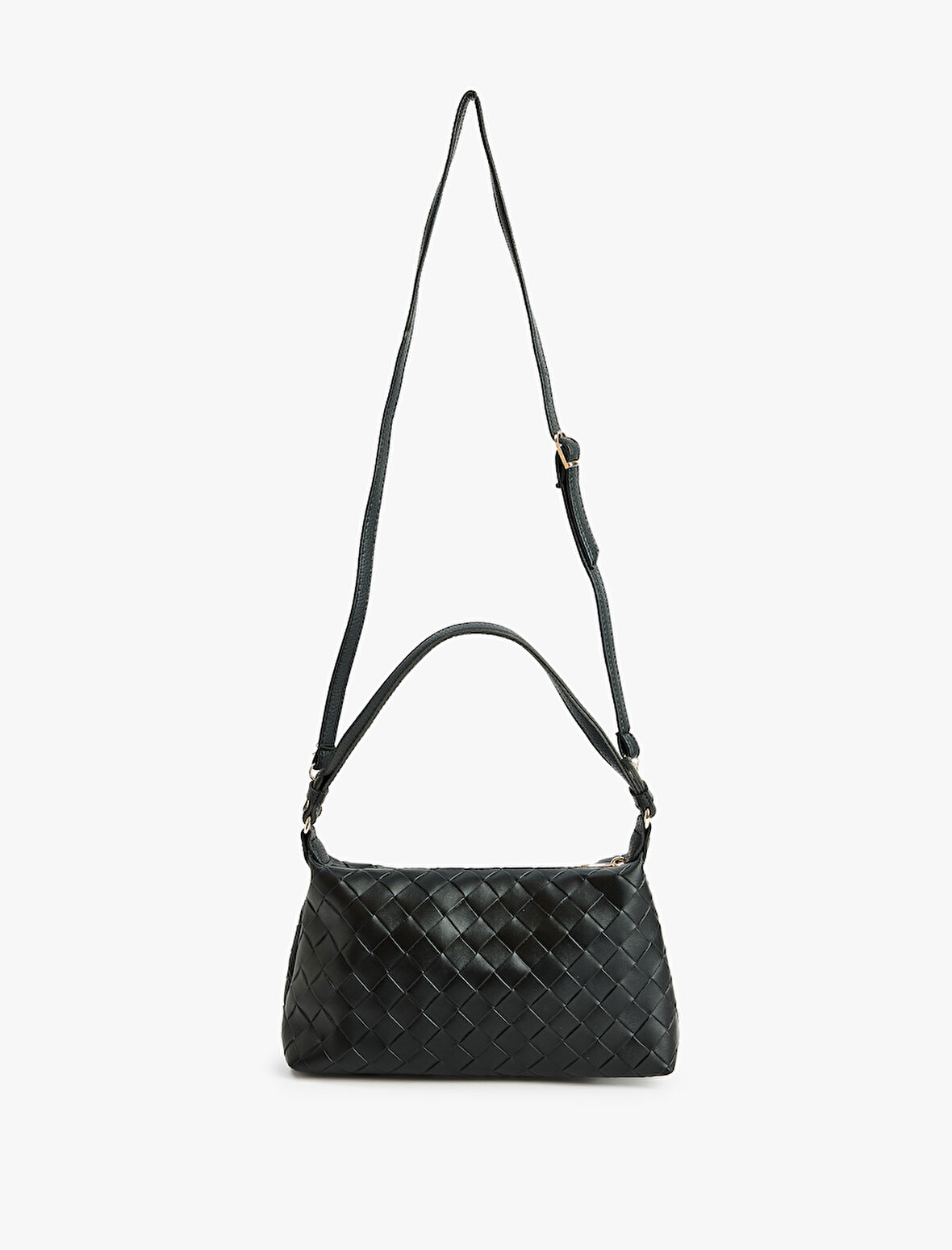 Örgü Detaylı Fermuarlı Askılı Suni Deri Omuz Çantası