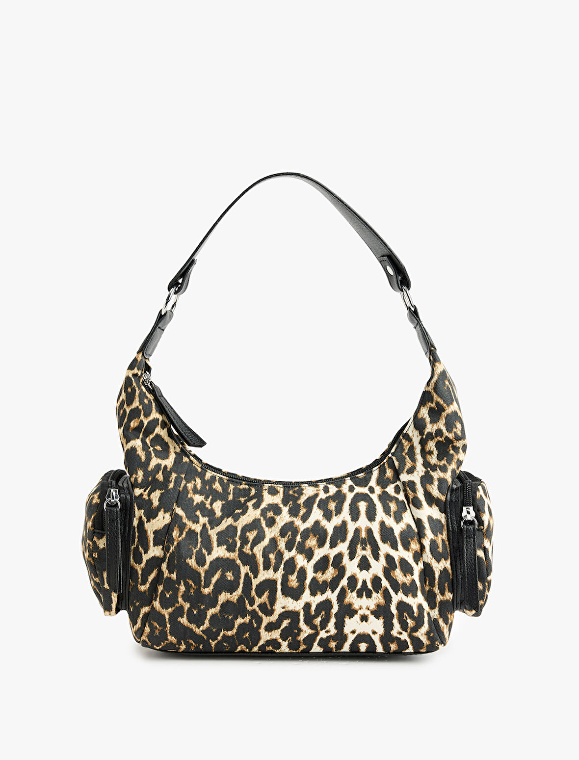 Leopar Desenli Fermuarlı Mini Cep Detaylı Omuz Çantası
