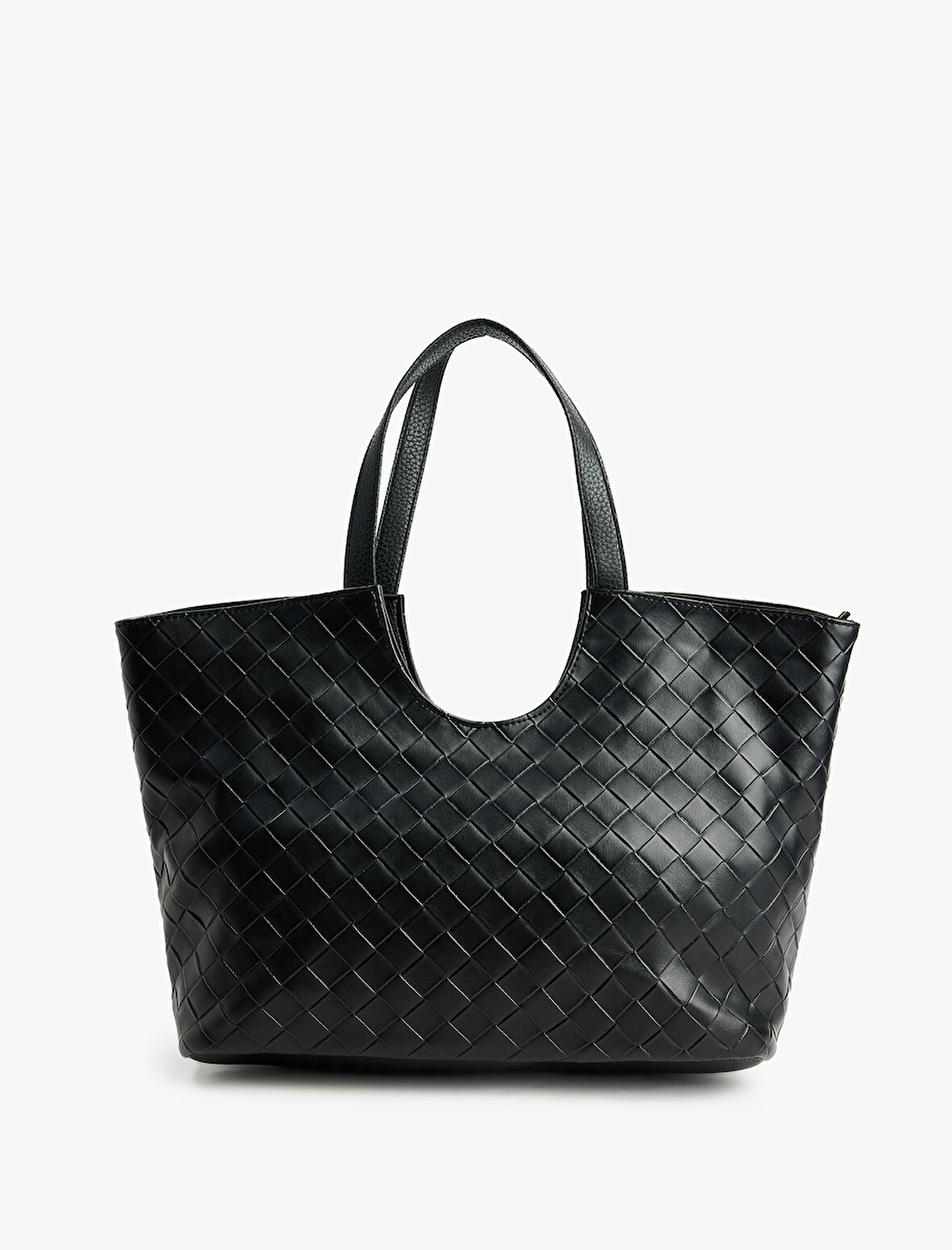 Örgü Dokulu Fermuarlı Saplı Büyük Tote Çanta