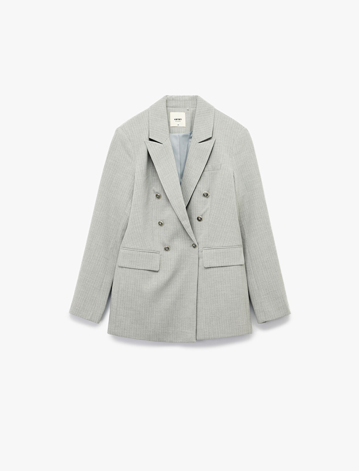 Slim Fit Düğmeli Cepli Uzun Kollu Kruvaze Blazer Ceket