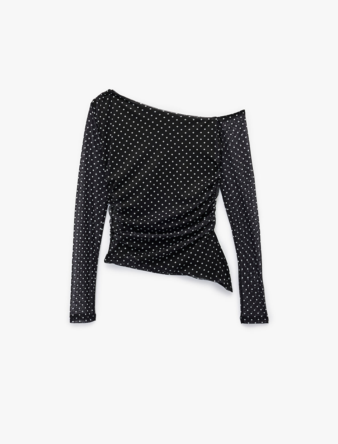 Asimetrik Yaka Uzun Kollu Puantiyeli Tişört