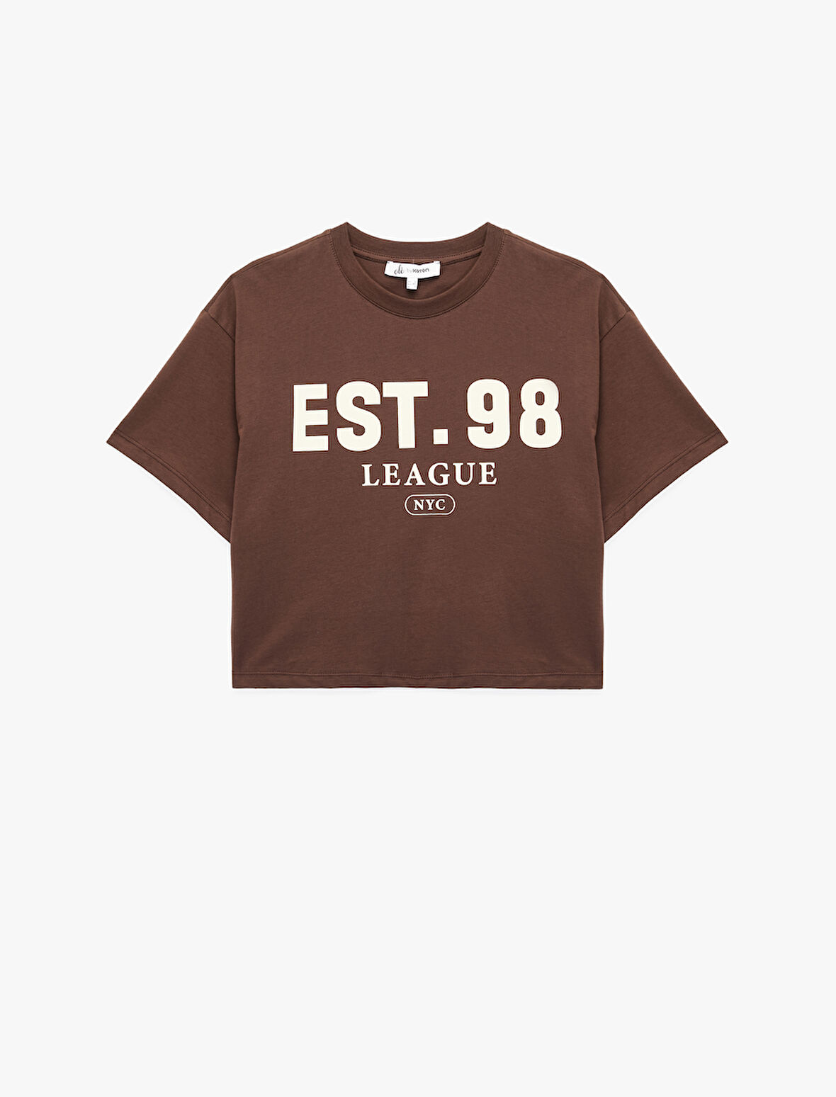 Kısa Kollu Bisiklet Yaka Baskılı Oversize Tişört