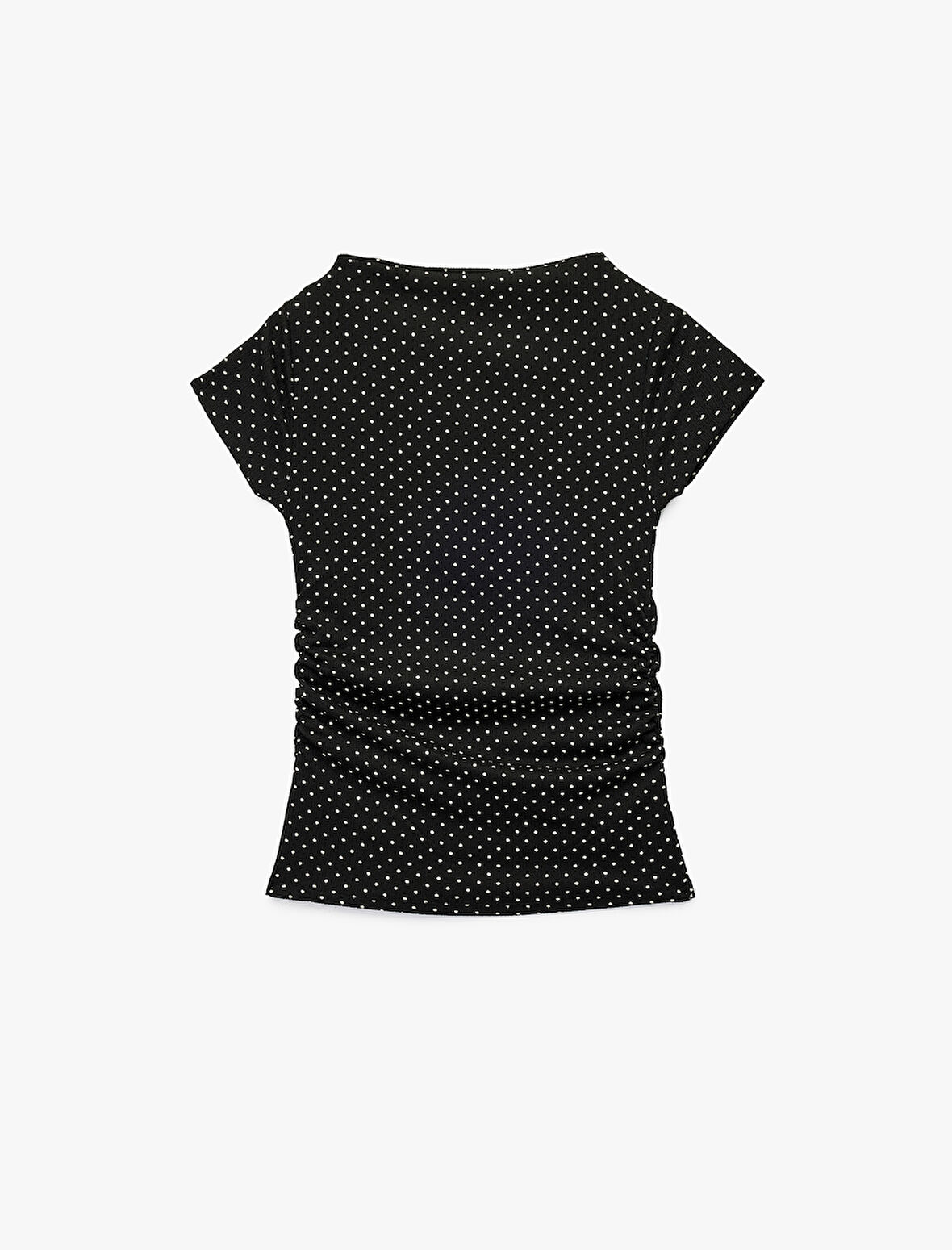 Puantiyeli Dik Yaka Kısa Kollu Slim Fit Bürümcük Drapeli Tişört