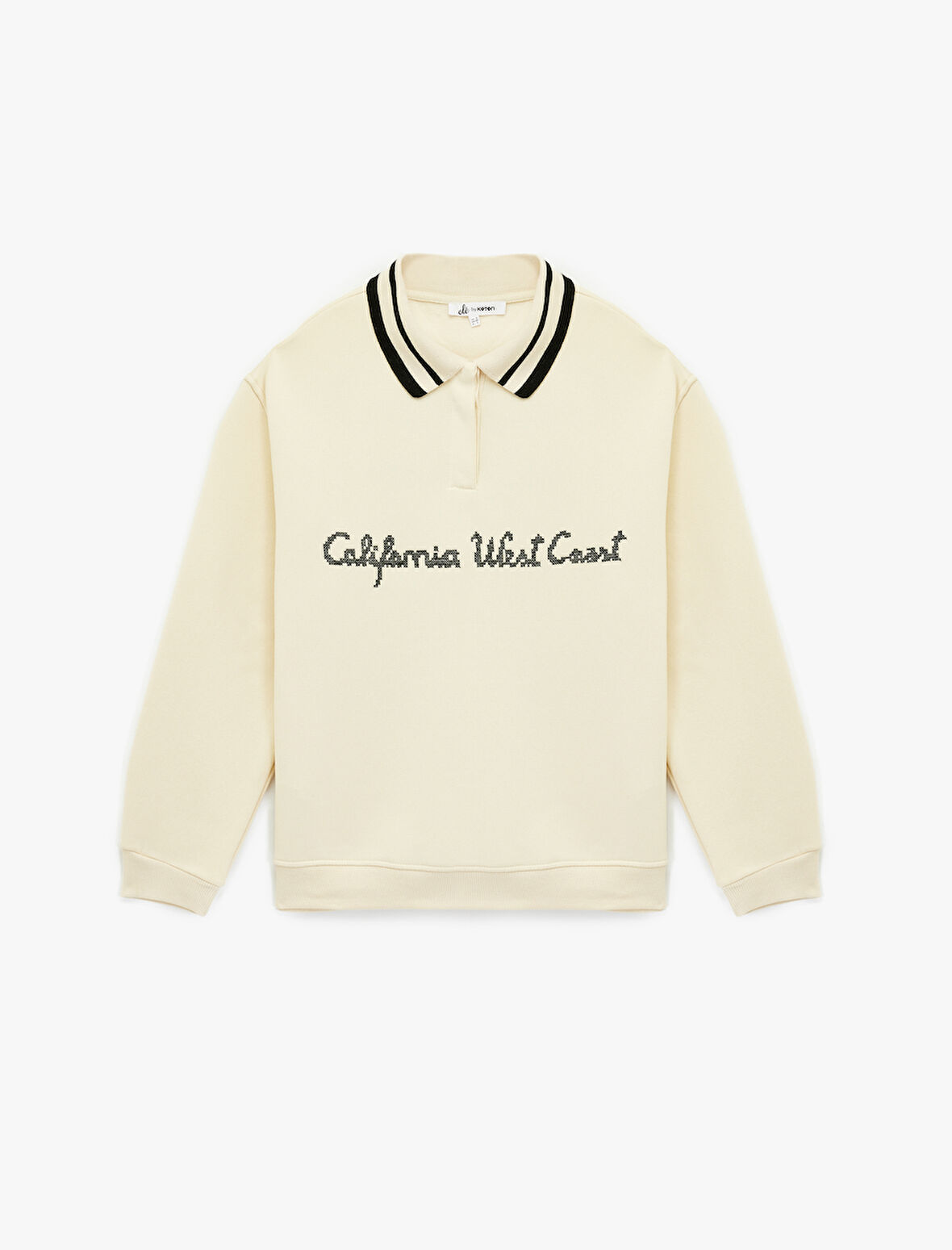 Uzun Kollu Düğmeli Nakışlı Şardonlu Oversize Polo Yaka Sweatshirt