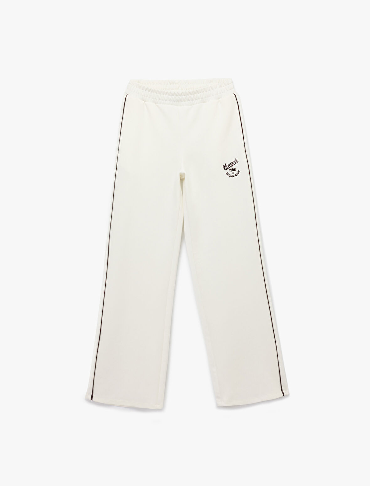 Pamuklu Şardonlu Biyeli Baskılı Beli Lastikli Geniş Paça Eşofman Altı