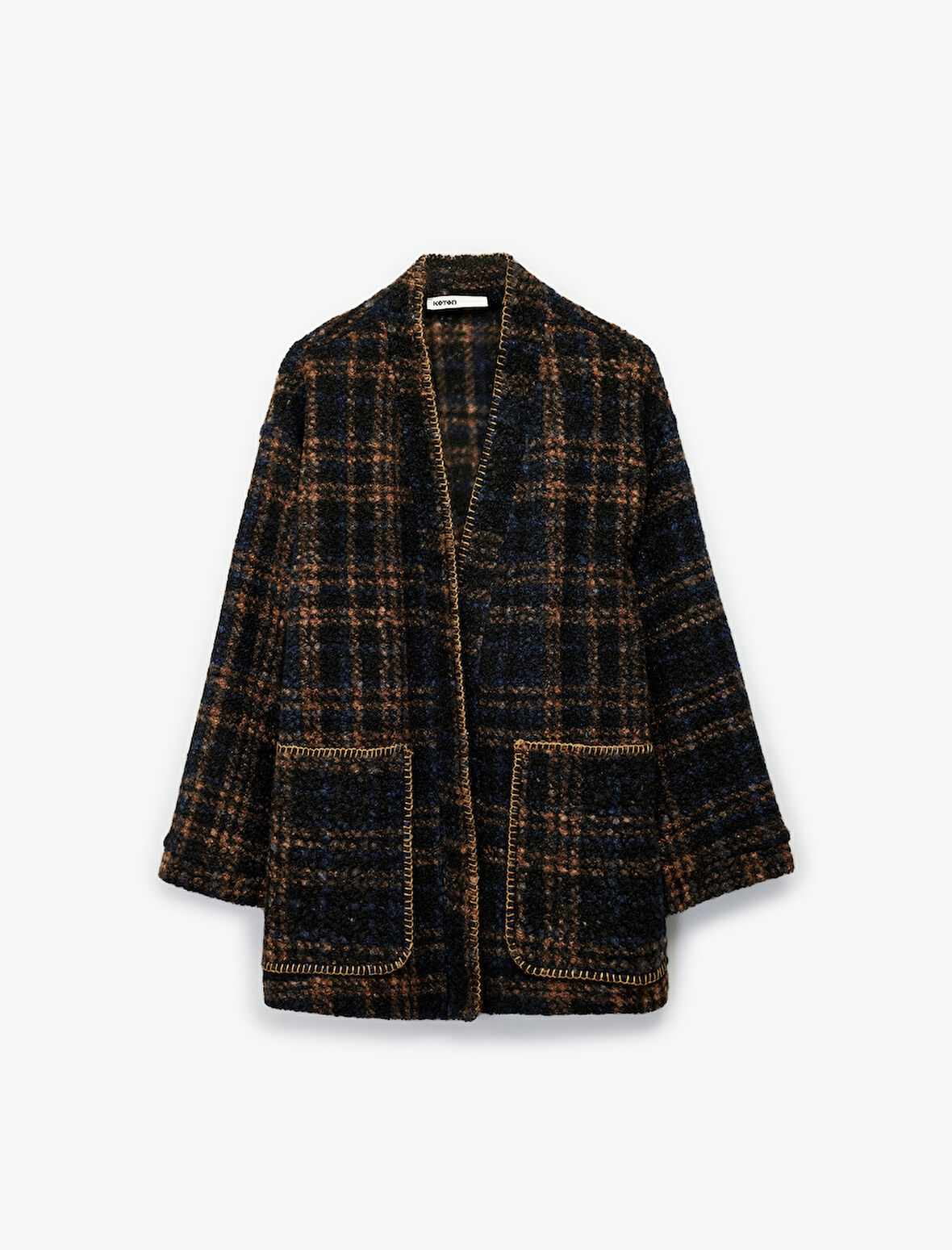 Ekose Kaban Uzun Kollu Cepli Çoban Dikişi Detaylı