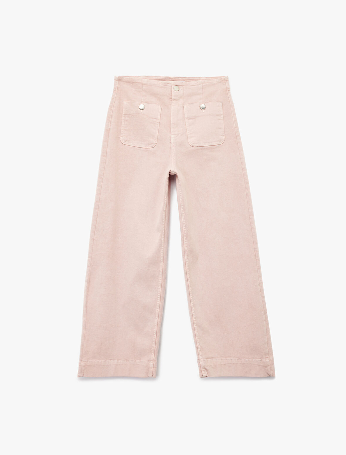 Yüksek Bel Cep Detaylı Düğmeli Kısa Geniş Paça Pantolon - Culotte Jeans