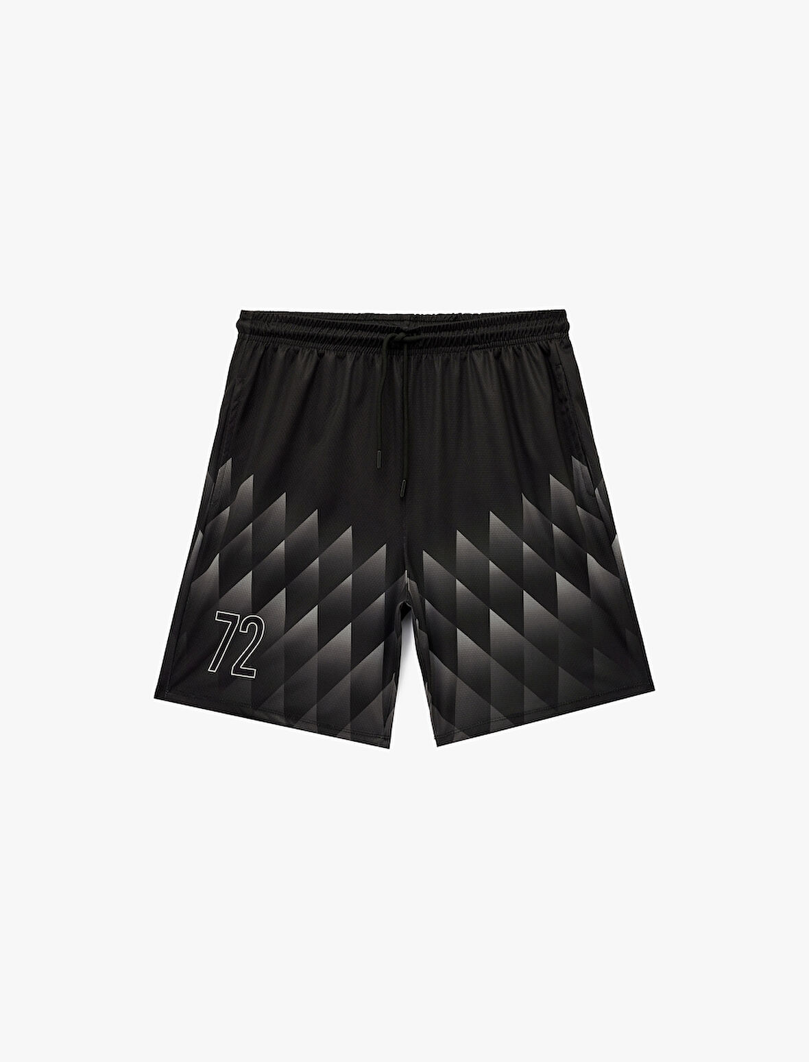 Desenli Straight Fit Cep Detaylı Beli Bağcıklı Spor Şort