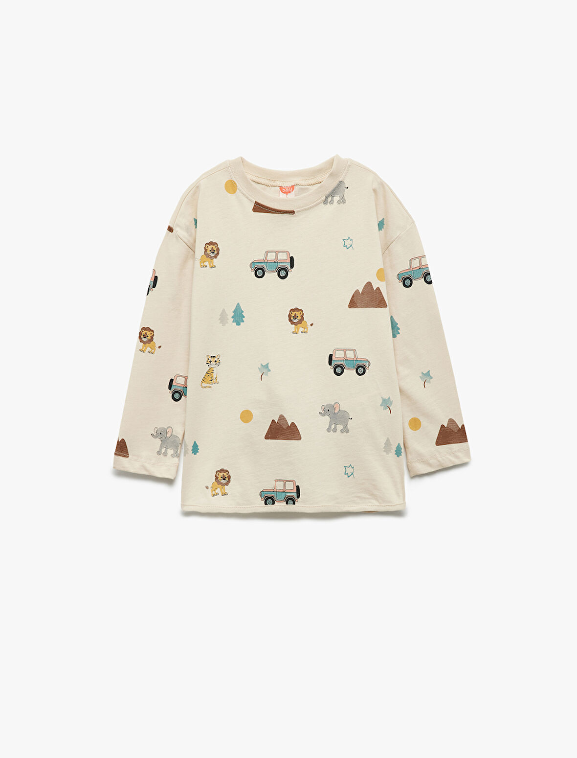 Baskılı Oversize Pamuklu Bisiklet Yaka Uzun Kollu Tişört