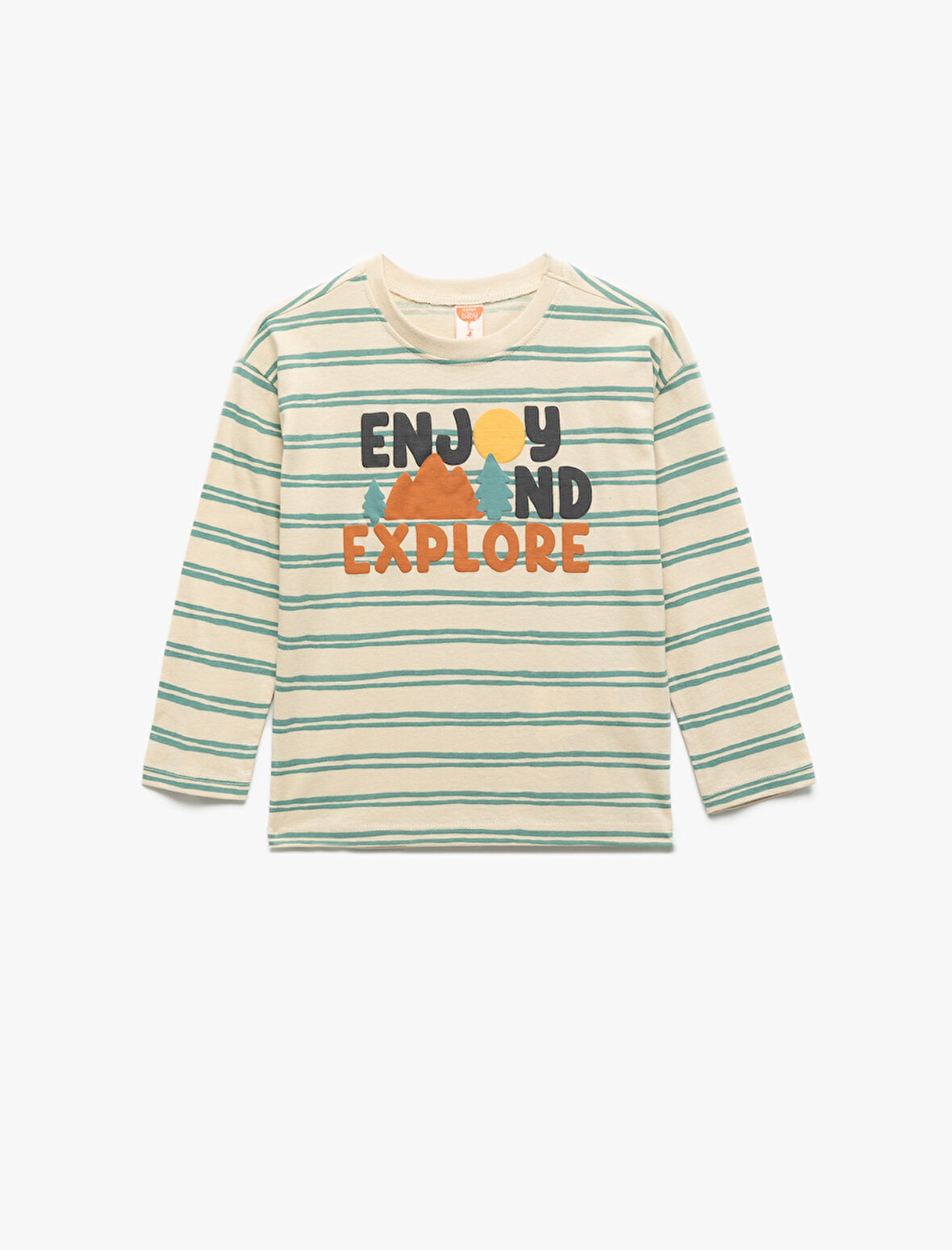 Pamuklu Uzun Kollu Bisiklet Yaka Baskılı Tişört