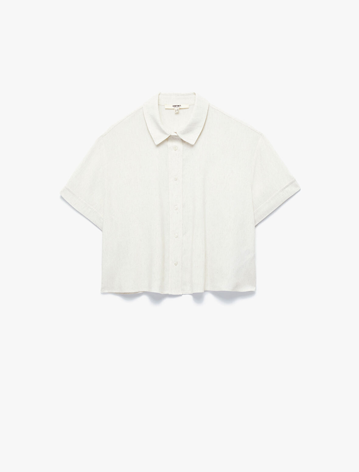 Keten Karışımlı Kısa Kollu Klasik Yaka Crop Gömlek