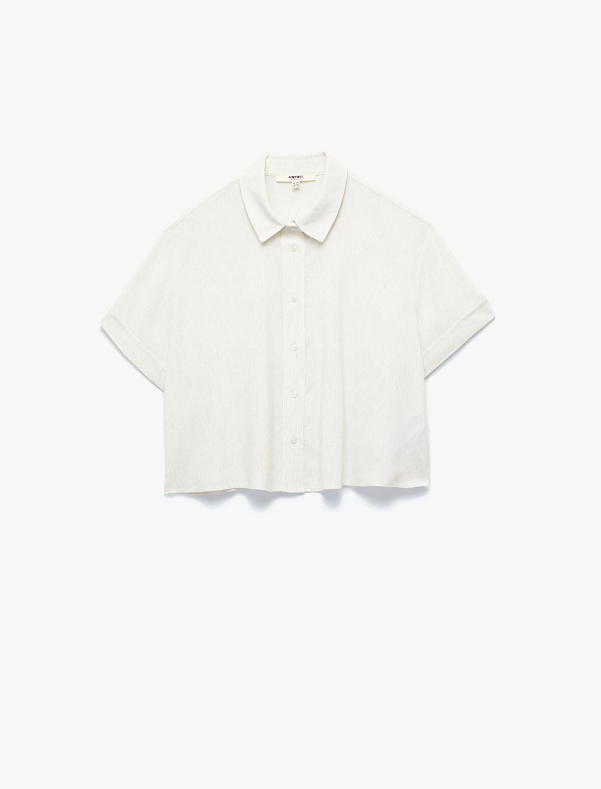 Keten Karışımlı Kısa Kollu Klasik Yaka Crop Gömlek