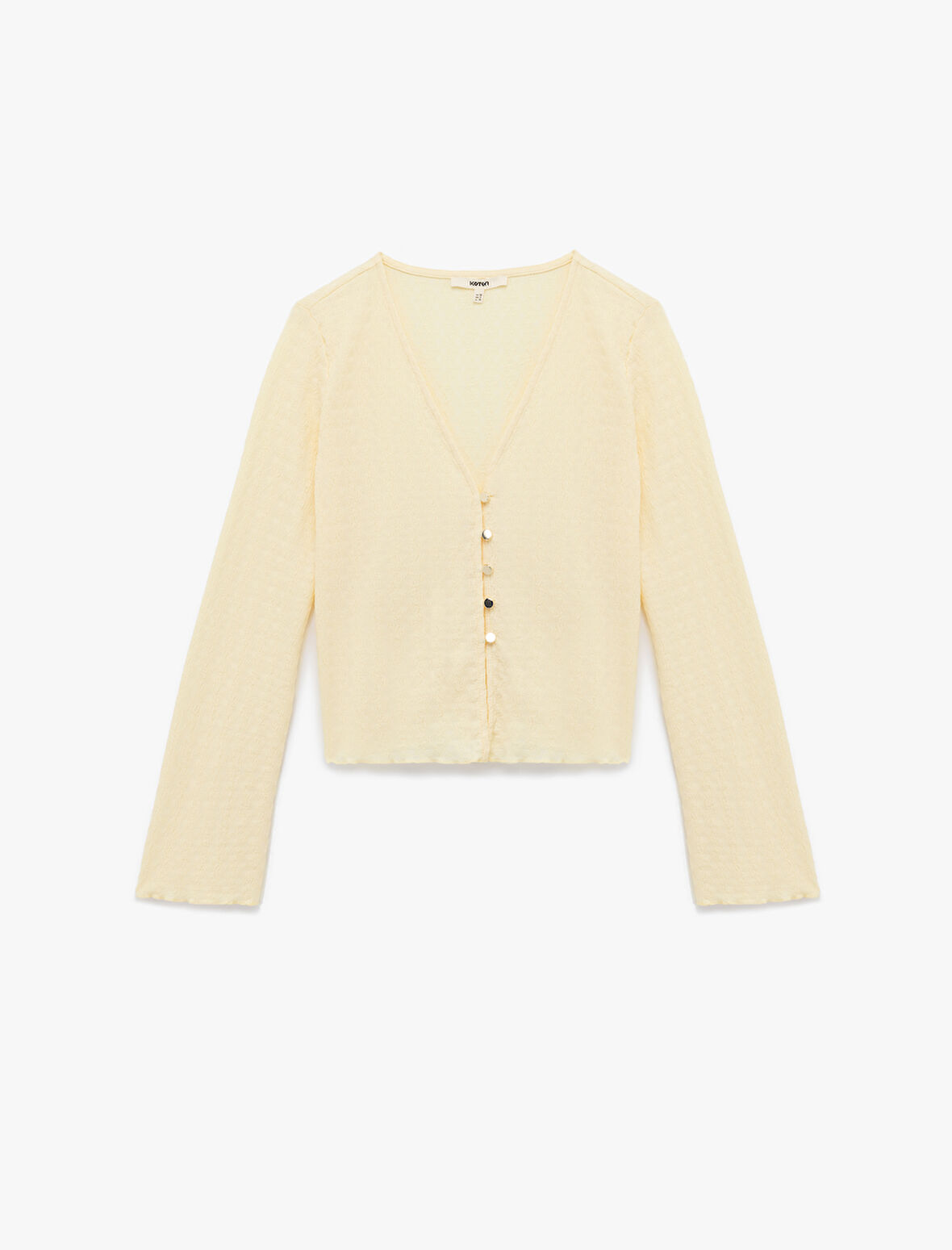 Düğmeli Uzun Kollu V Yaka Slim Fit Bluz