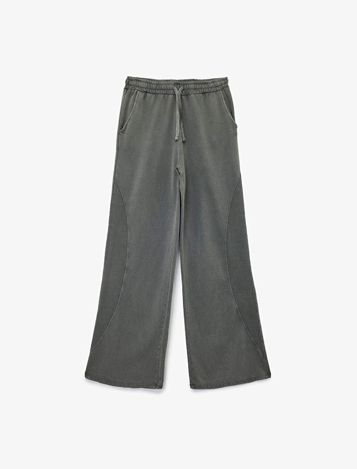 Üç İplik Pamuklu Bağlama Detaylı Cepli Geniş Paça Eşofman Altı