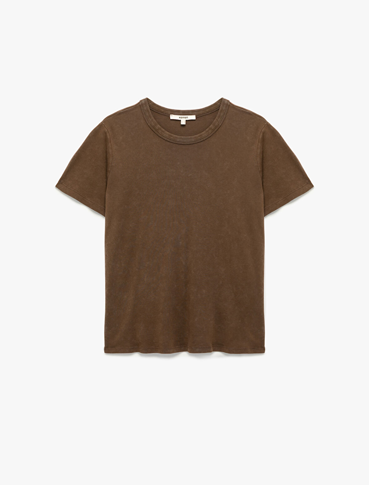 Pamuklu Soluk Efektli Kısa Kollu Bisiklet Yaka Tişört