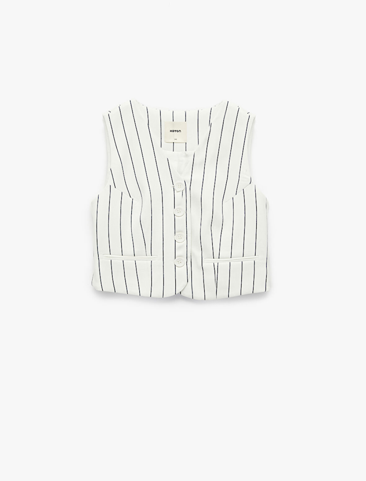 Slim Fit V Yaka Kolsuz Çizgili Crop Yelek