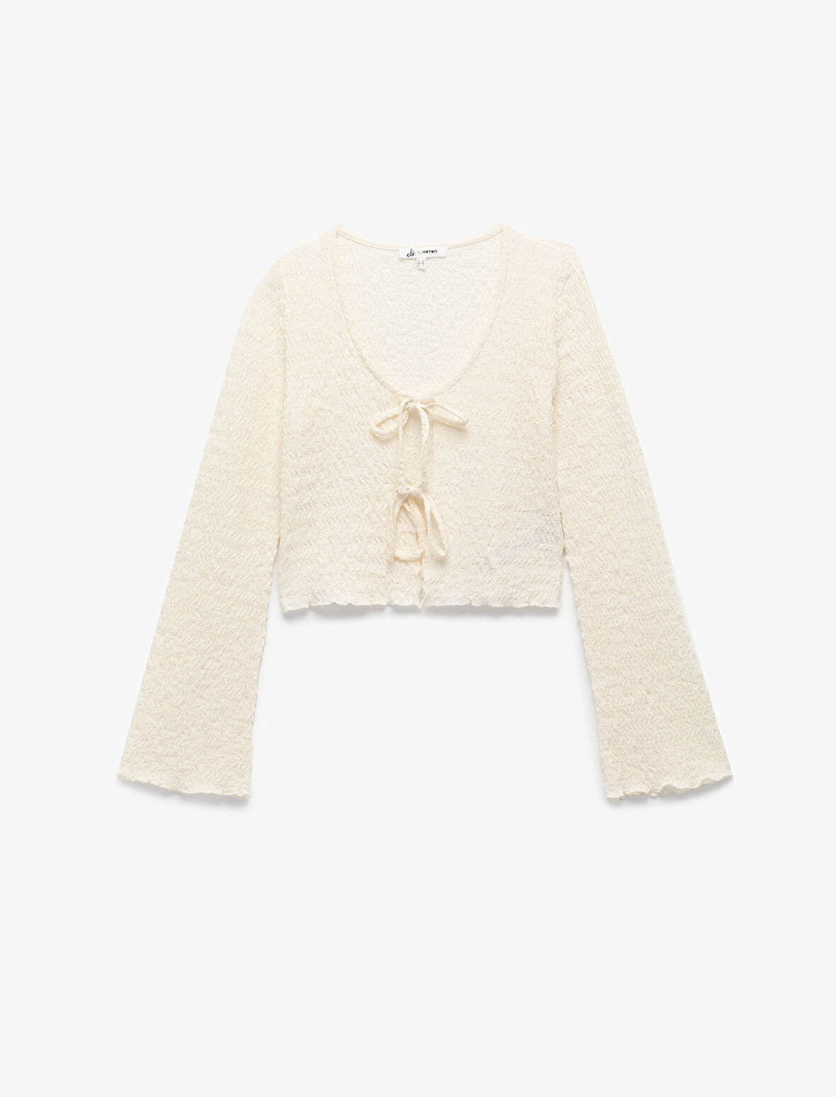 Slim Fit Bürümcük Uzun Kollu V Yaka Bağlama Detaylı Bluz