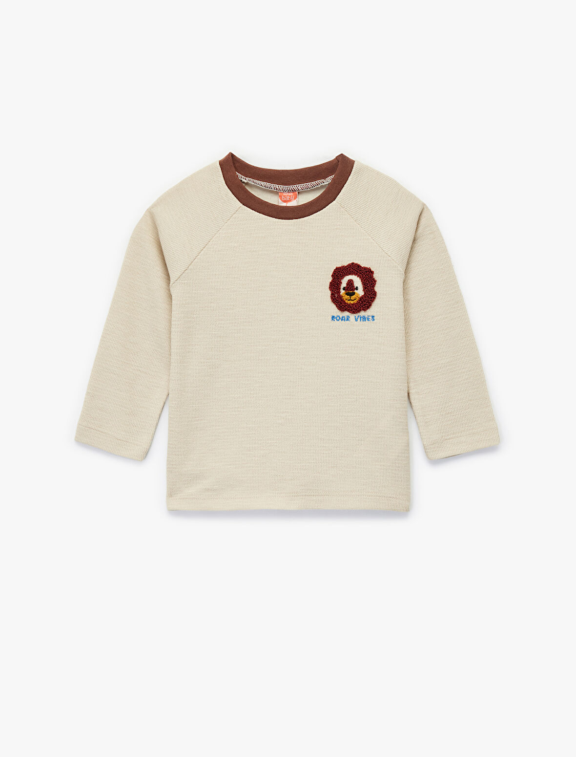 Uzun Kollu Bisiklet Yaka Aslan Nakışlı Pamuklu Tişört