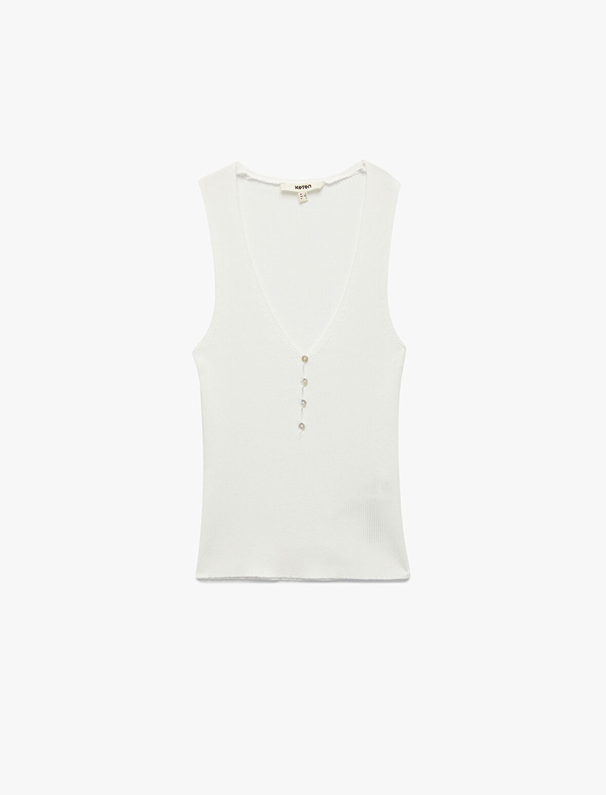 Düğmeli Derin V Yaka Kolsuz Triko Atlet