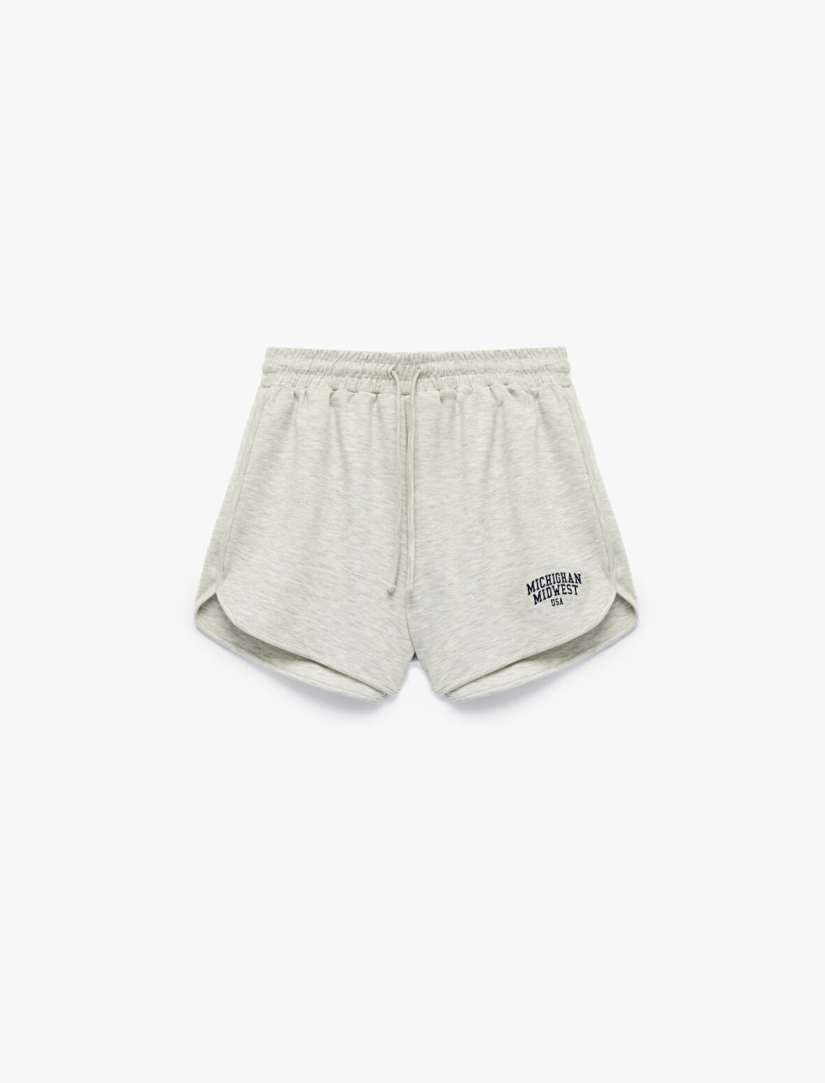 Viskon Karışımlı Rahat Kalıp Yüksek Bel Bağcıklı Baskılı Mini Spor Şort