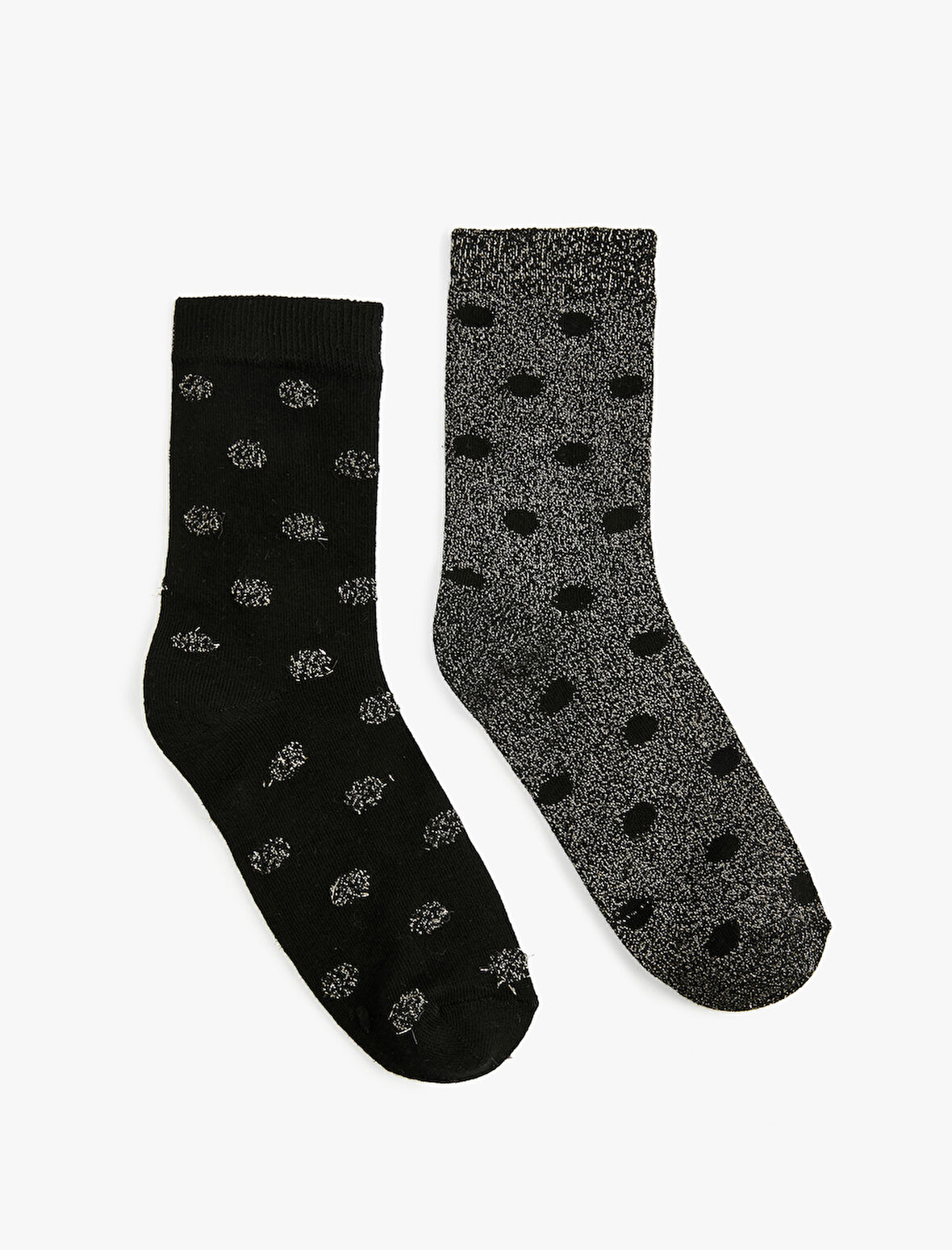 Metalik İplik Detaylı Simli Puantiyeli 2'li Çorap Paketi