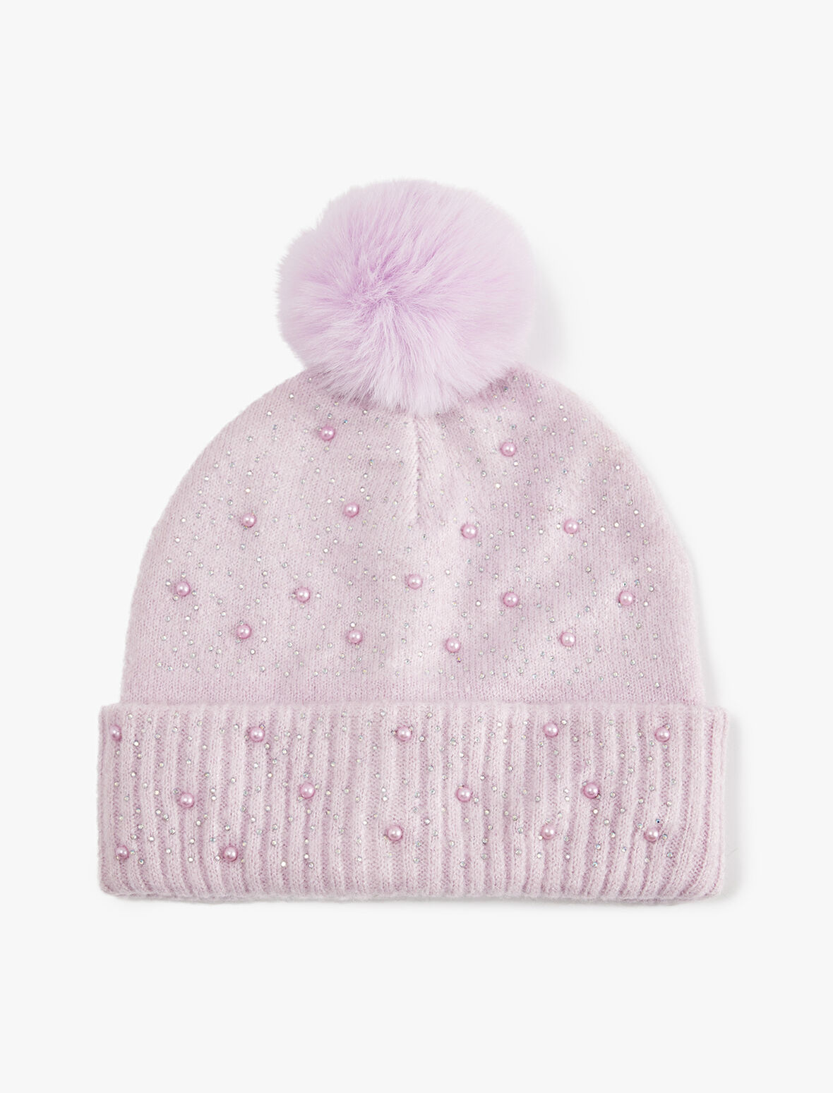 Boncuk Detaylı Katlı Ponponlu Bere