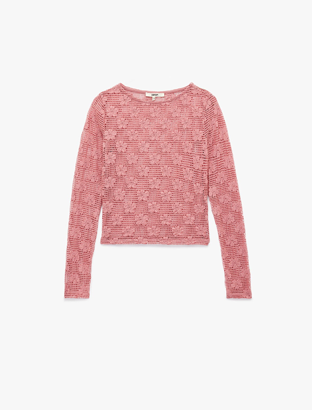 Transparan Uzun Kollu Bisiklet Yaka Çiçekli Dantelli Bluz