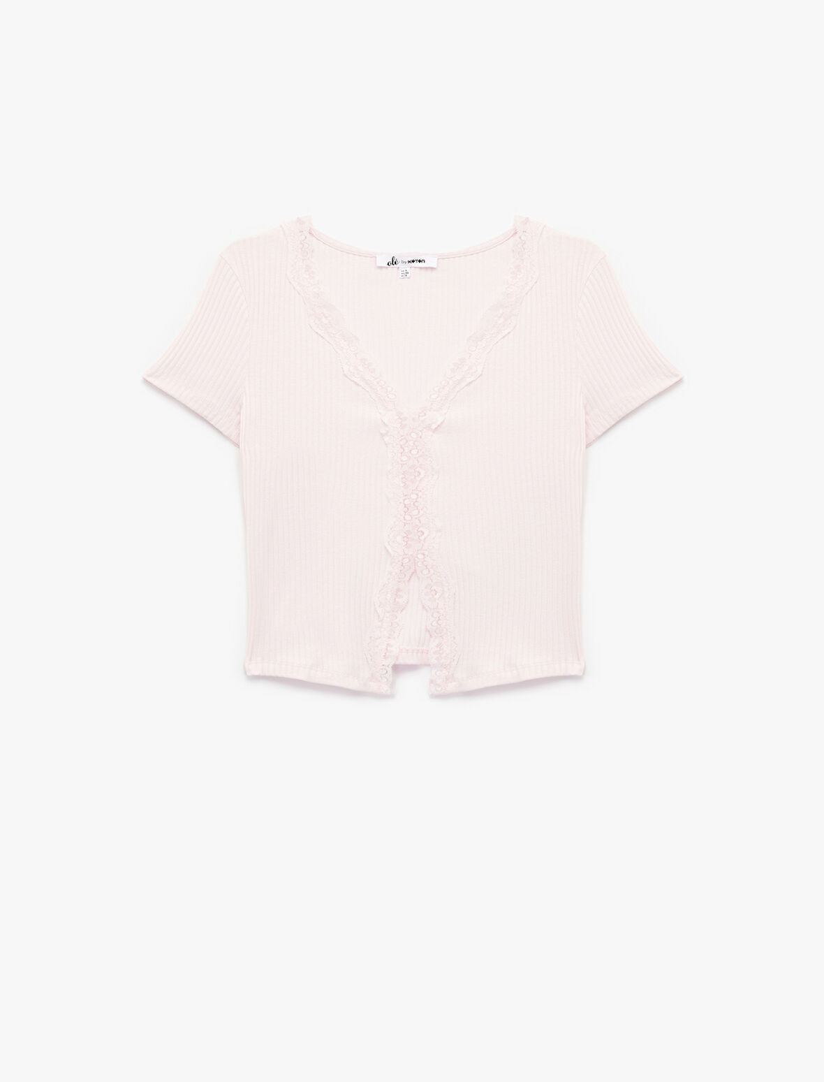 Slim Fit Kısa Kollu Dantelli Pamuklu V Yaka Tişört