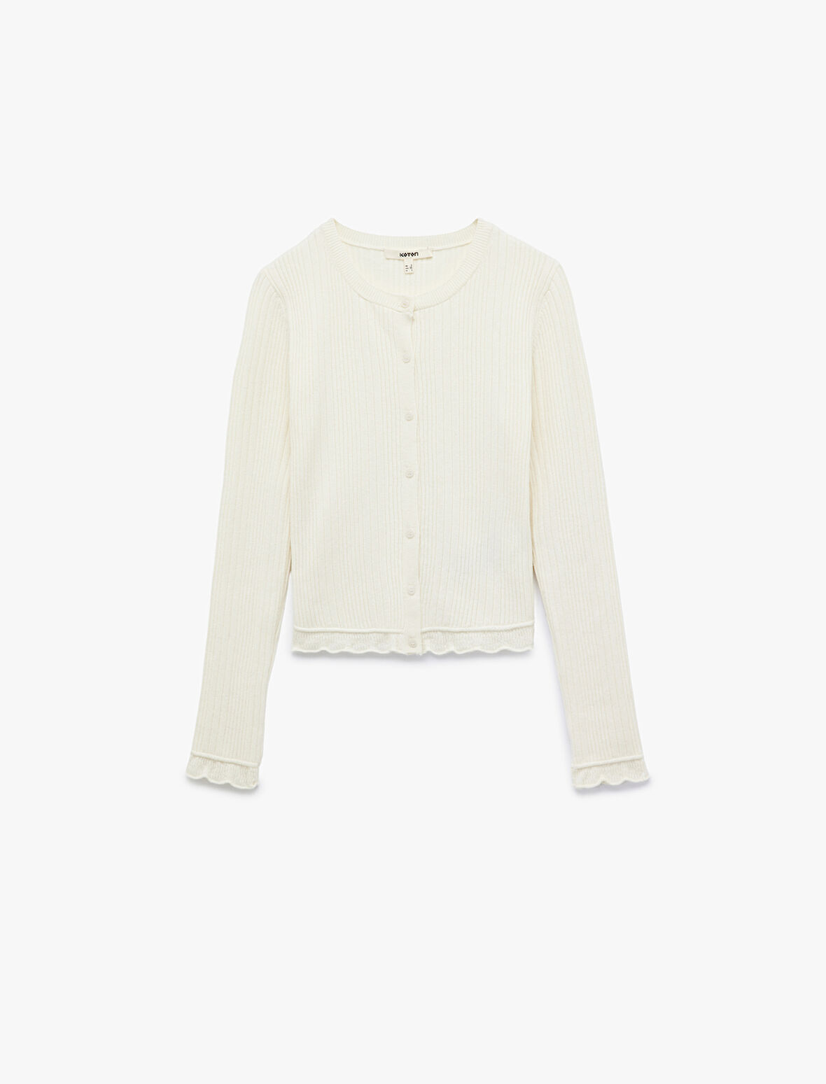 Uzun Kollu Viskon Karışımlı Dokulu Düğmeli Bisiklet Yaka Triko Hırka