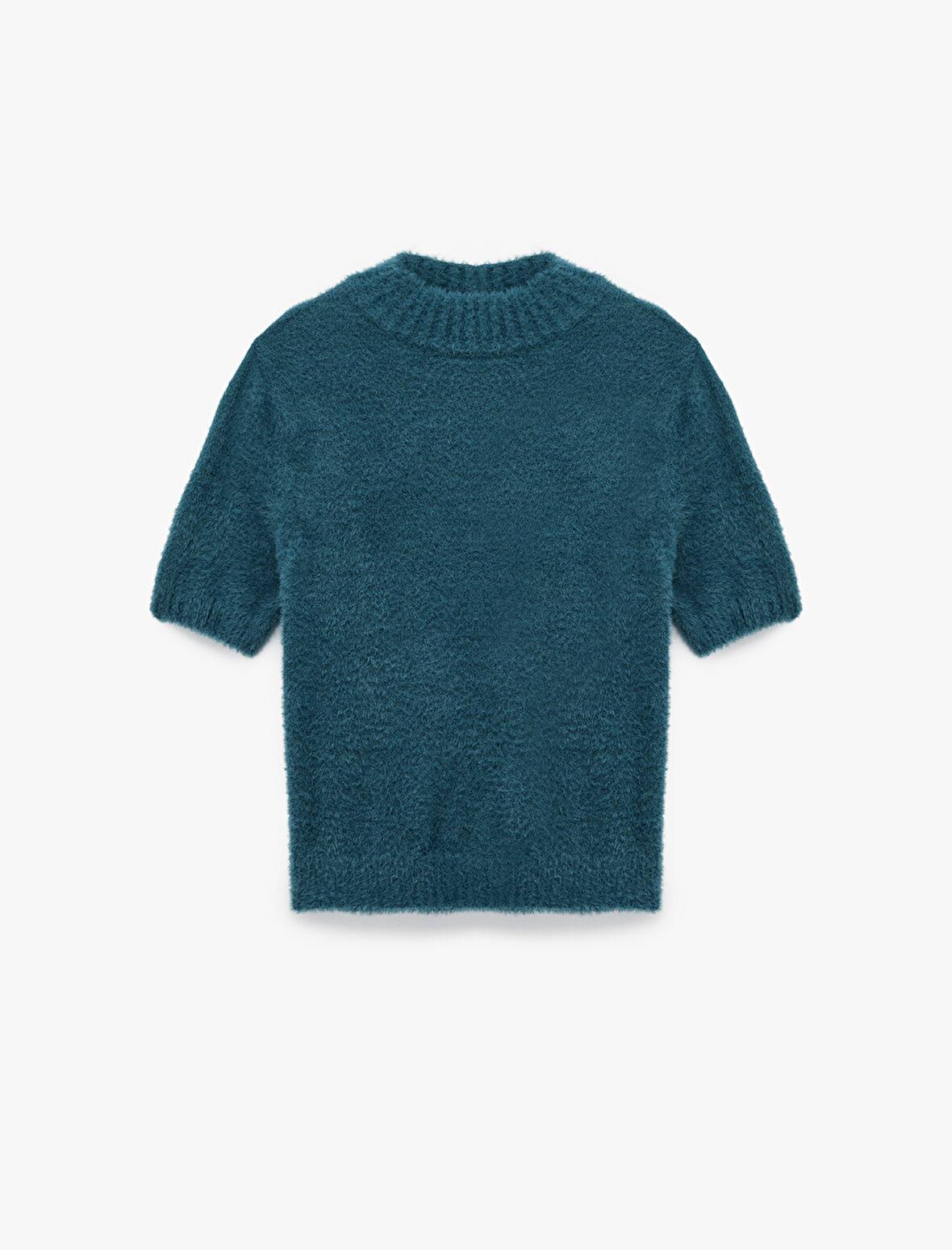 Hafif Dik Yaka Kısa Kollu Triko Peluş Kazak