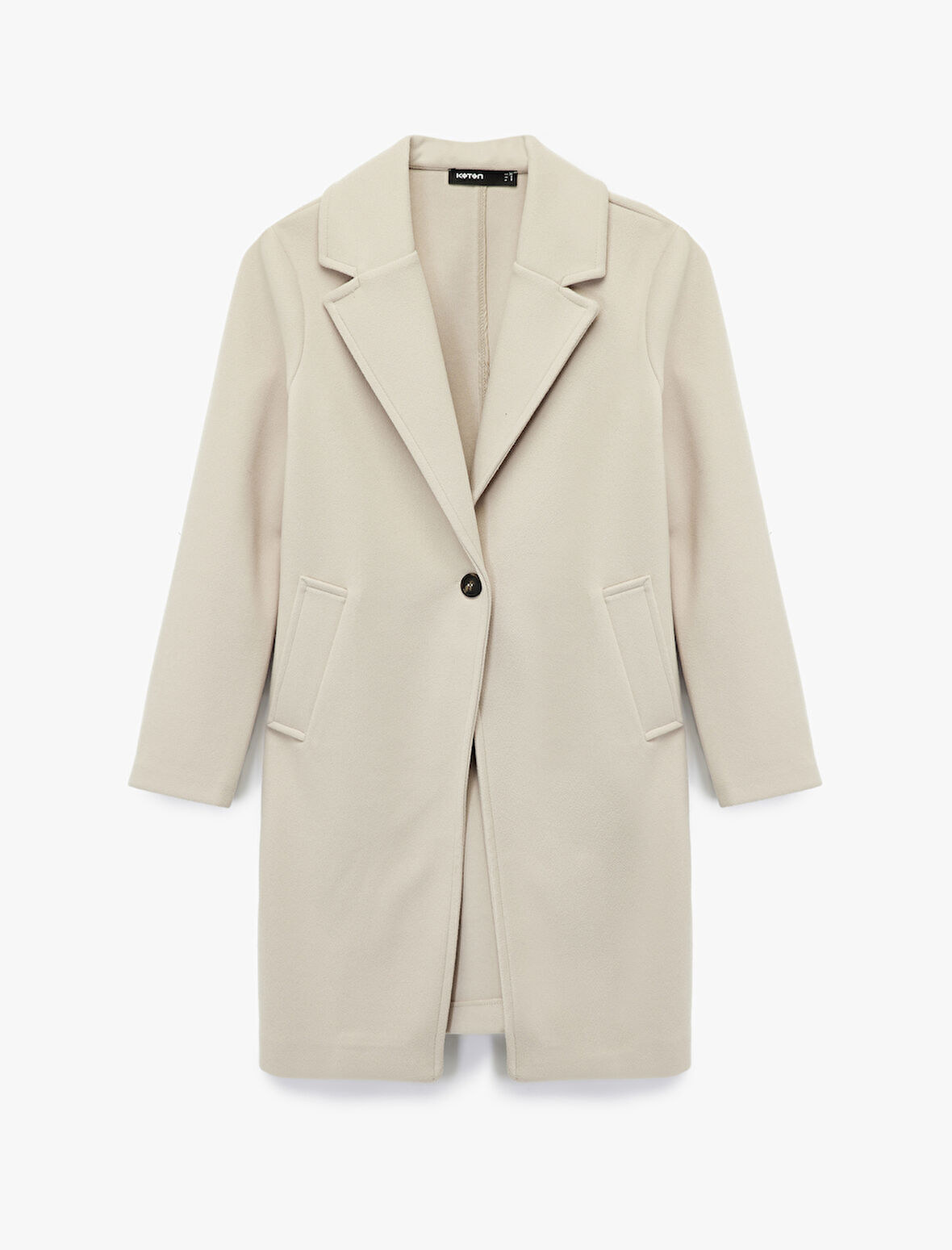 Uzun Kollu Düğmeli Cepli Kruvaze Uzun Kaşe Kaban