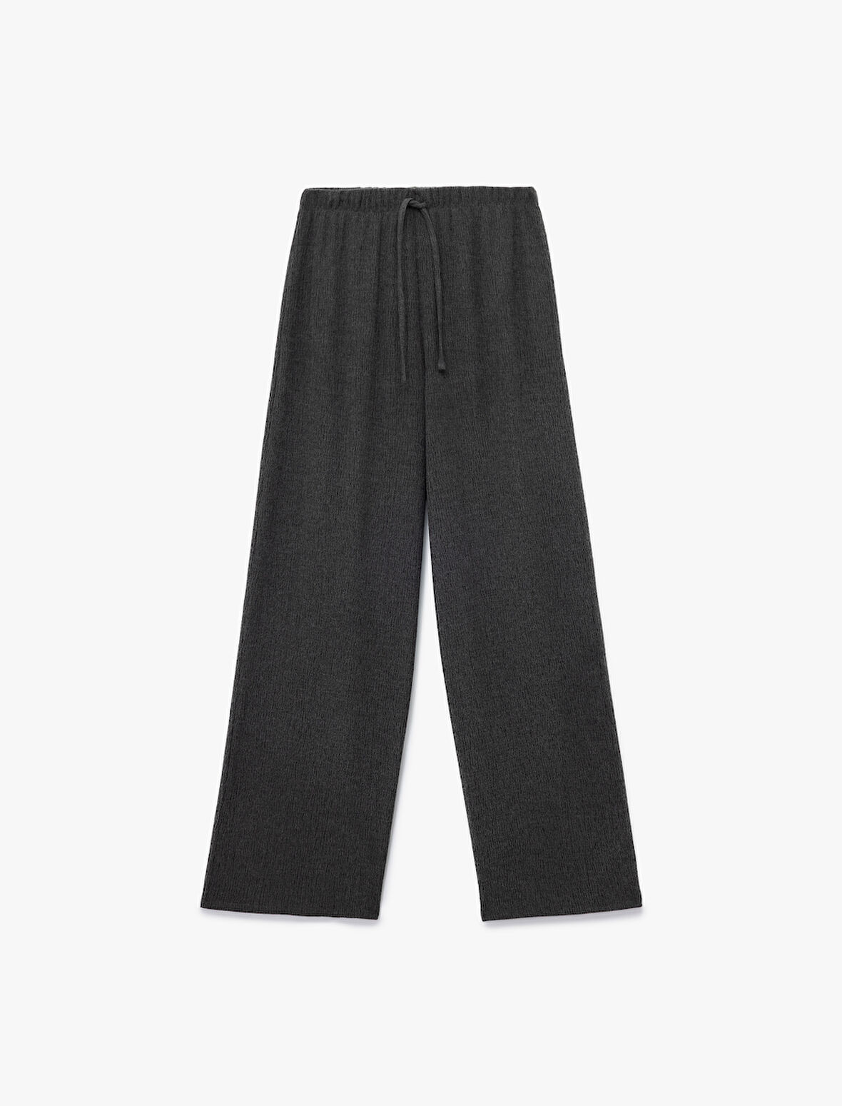 Bürümcük Kumaş Rahat Kalıp Beli Bağcıklı Düz Bol Paça Pantolon