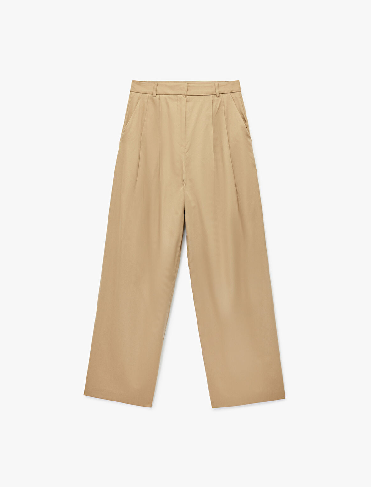 Pamuklu Cepli Pile Detaylı Yüksek Bel Kumaş Baggy Pantolon