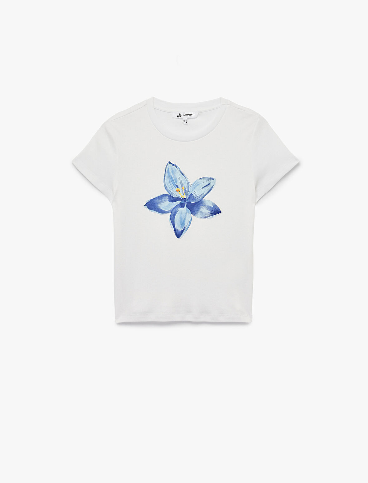 Kısa Kollu Bisiklet Yaka Pamuklu Çiçek Baskılı Tişört