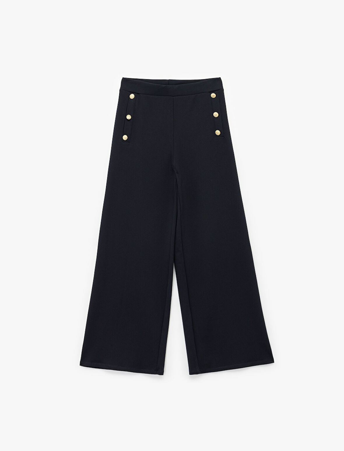 Düğme Detaylı Uzun Geniş Paça Kumaş Pantolon