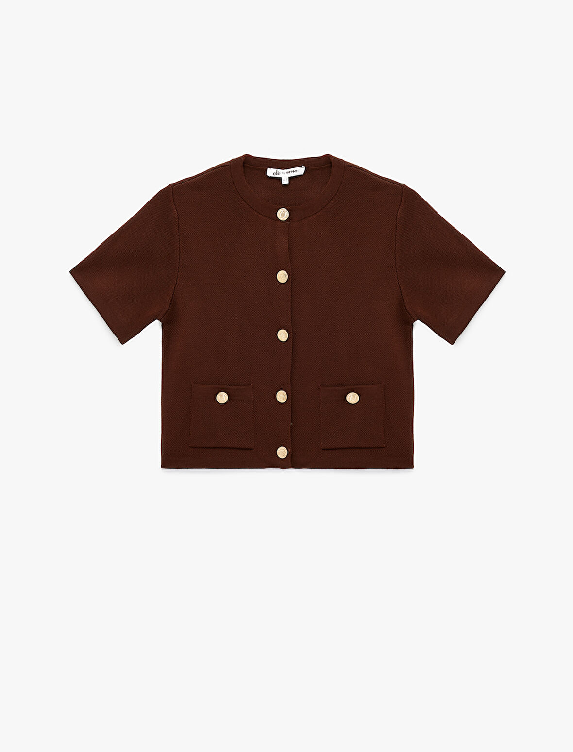 Kısa Kollu Bisiklet Yaka Düğme Detaylı Cepli Triko Hırka