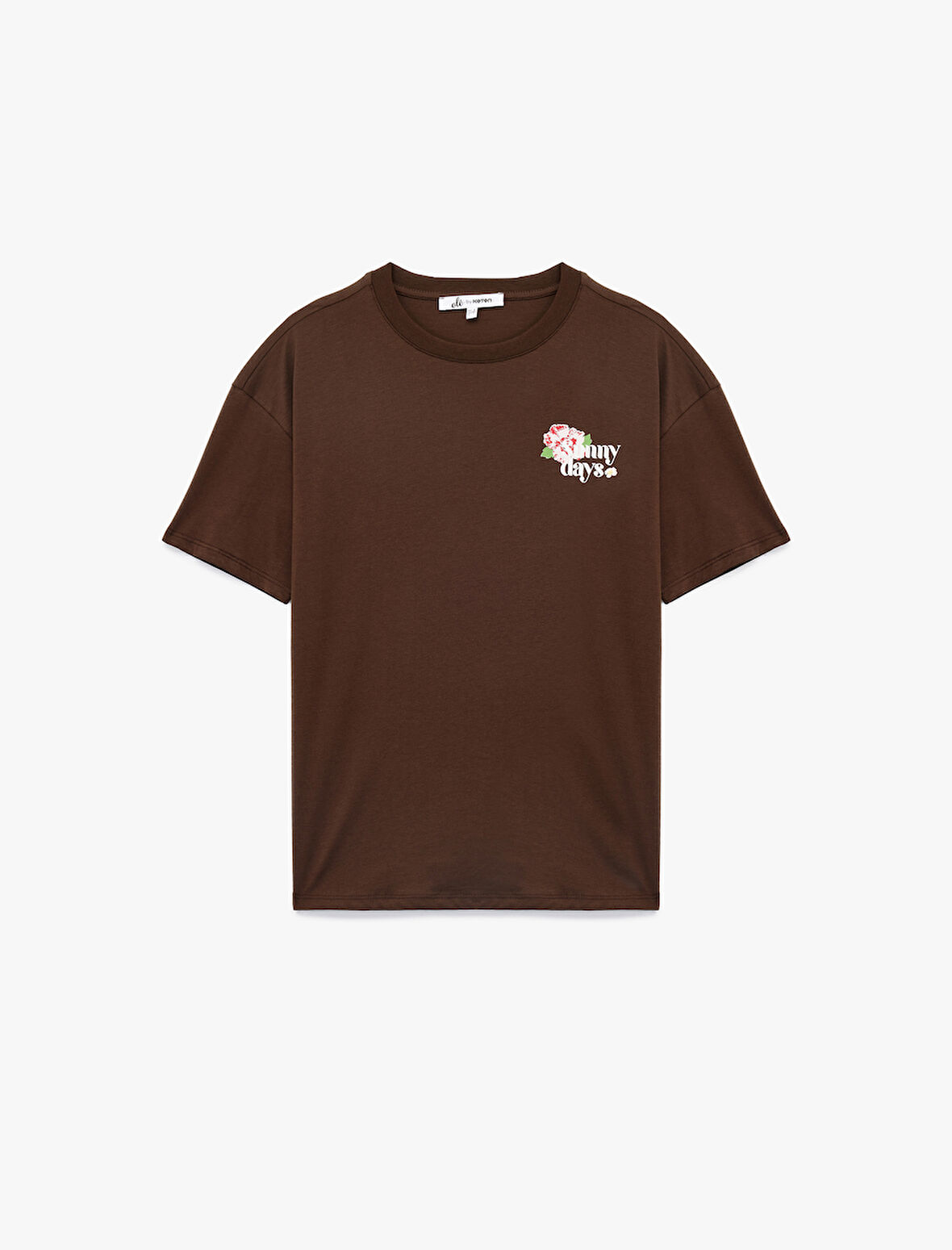 Kısa Kollu Bisiklet Yaka Pamuklu Arkası Baskılı Oversize Tişört