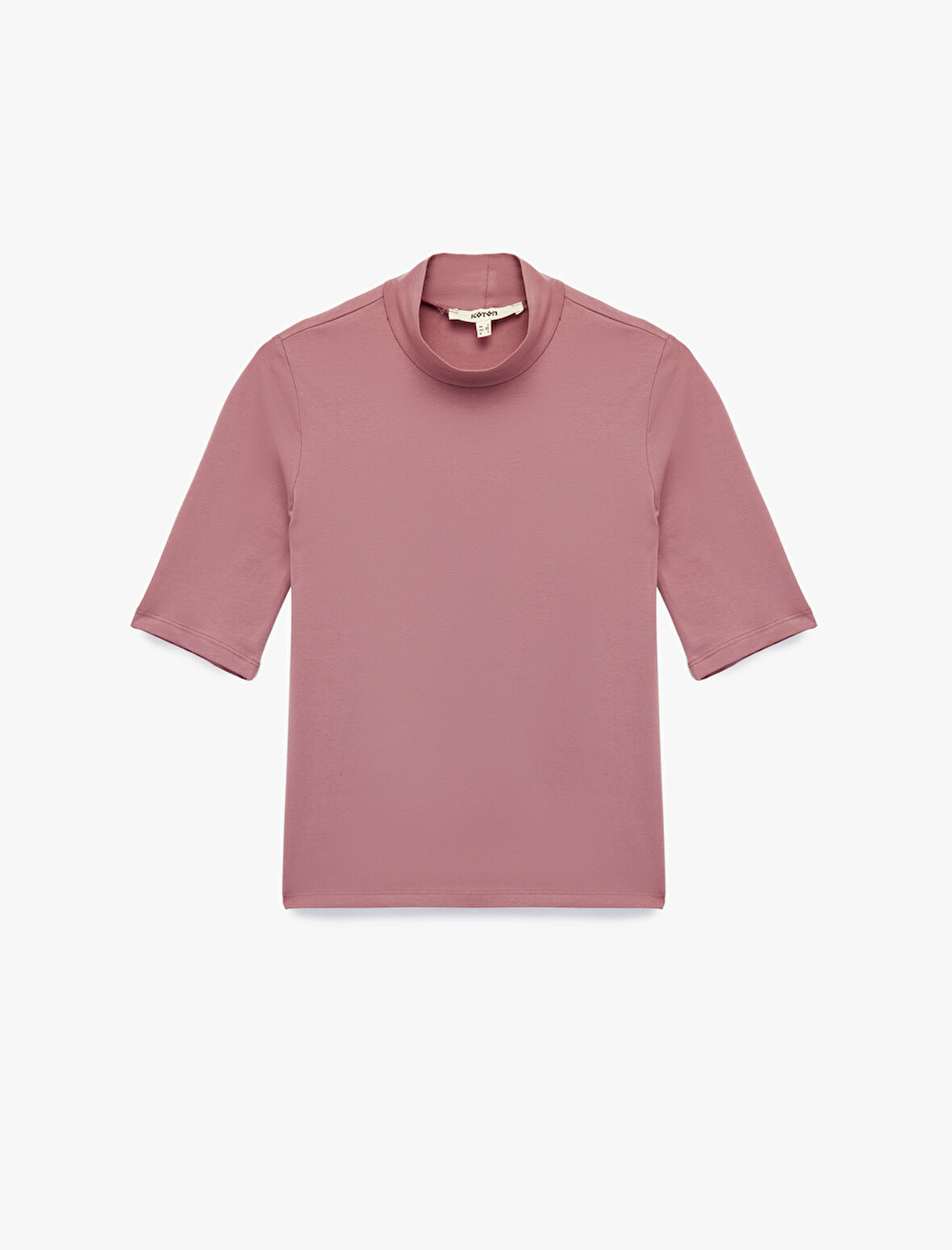 Slim Fit Pamuklu 3/4 Kol Dik Yaka Tişört