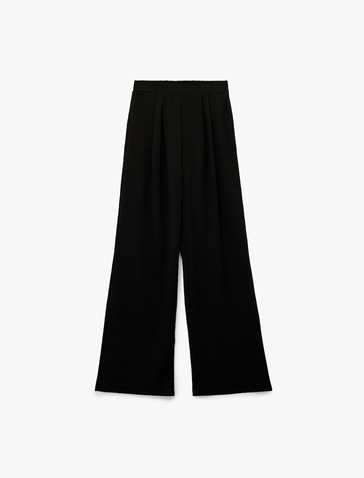 Bürümcük Kumaş Cepli Pileli Düz Bol Paça Palazzo Pantolon