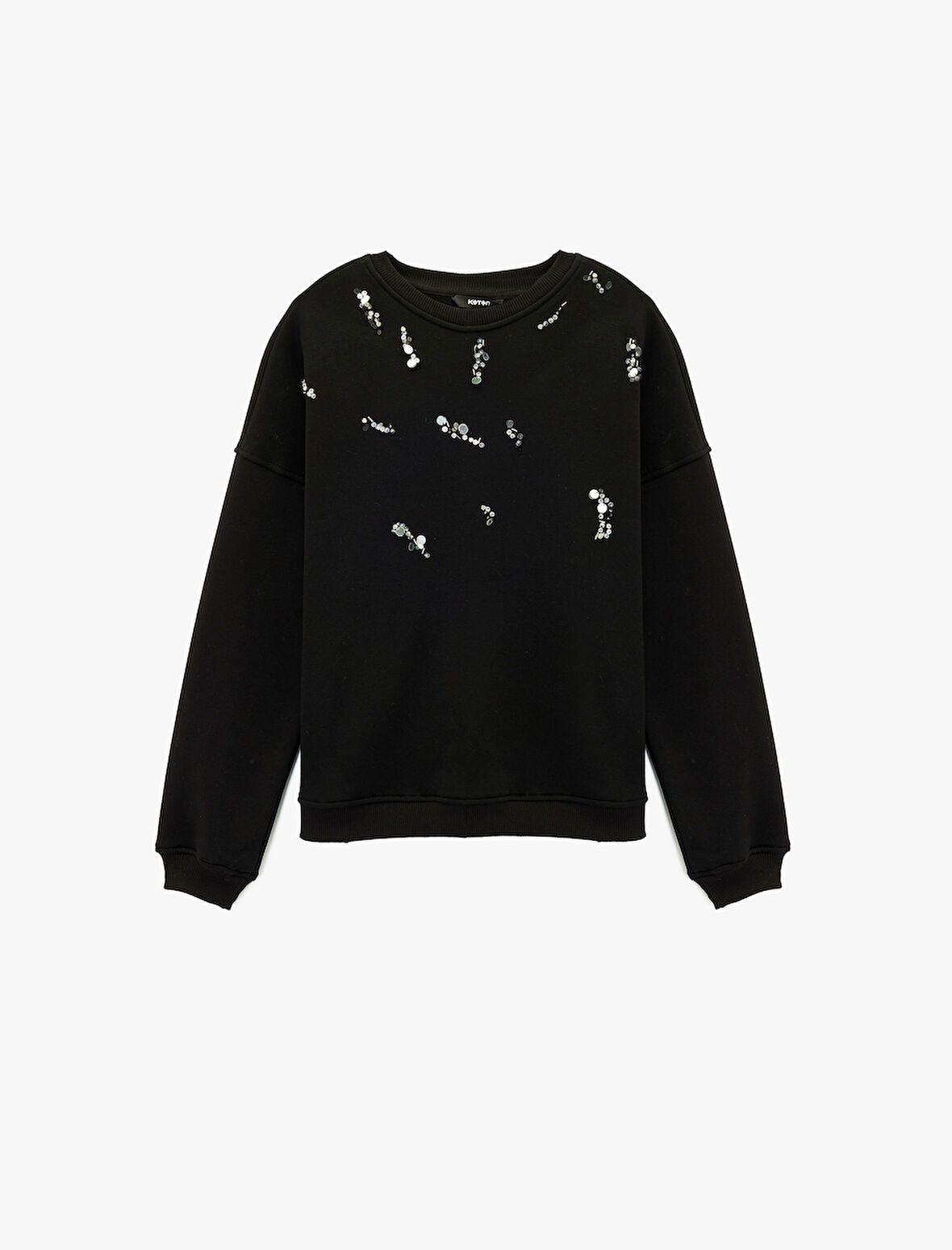 Şardonlu Uzun Kollu Bisiklet Yaka Pul Payet Detaylı Sweatshirt