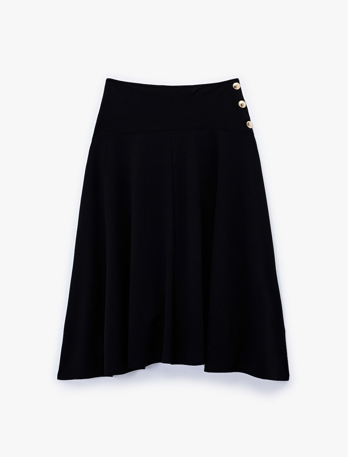 Metal Düğme Aksesuarlı Midi Kloş Etek