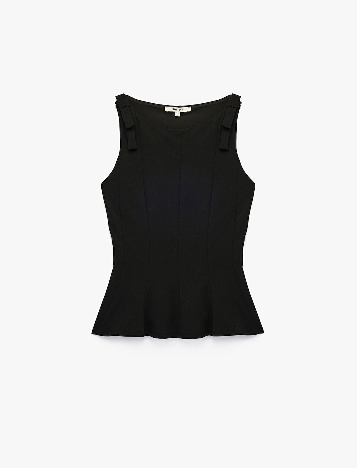 Krep Scuba Kumaş Slim Fit Kolsuz Kayık Yaka Fiyonk Detaylı Peplum Bluz