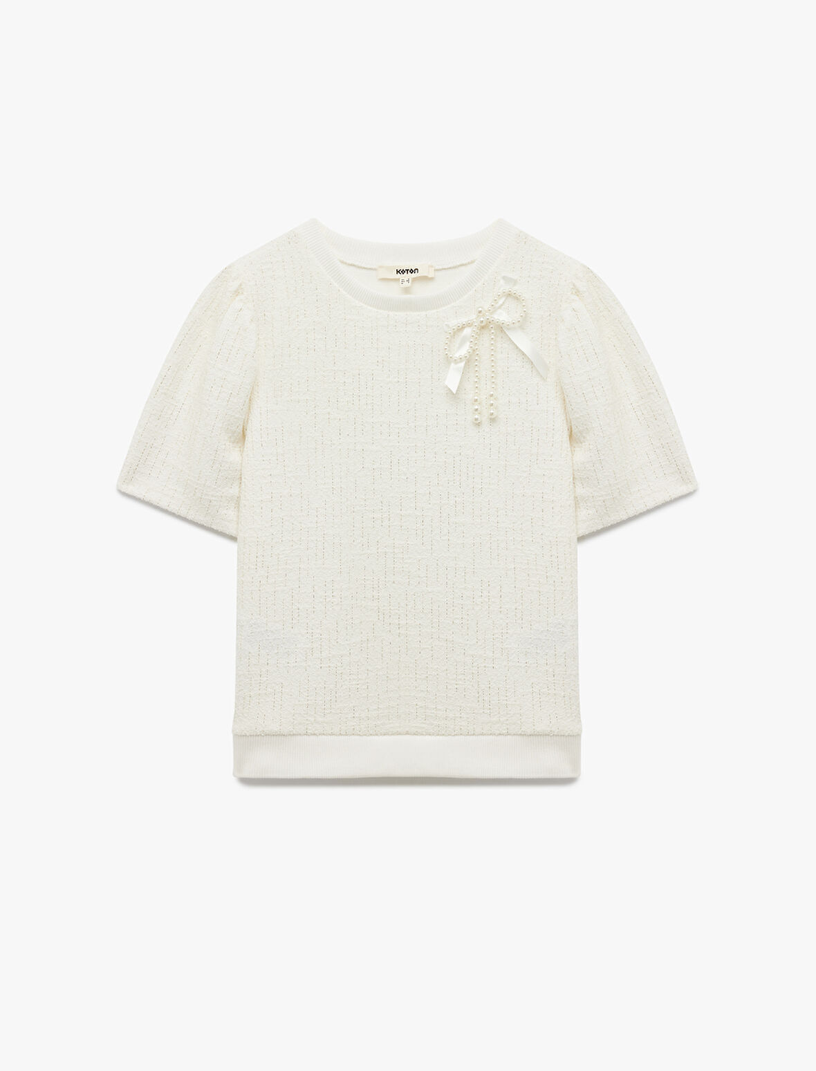 Kısa Kollu Bisiklet Yaka Fiyonk Detaylı Sweatshirt