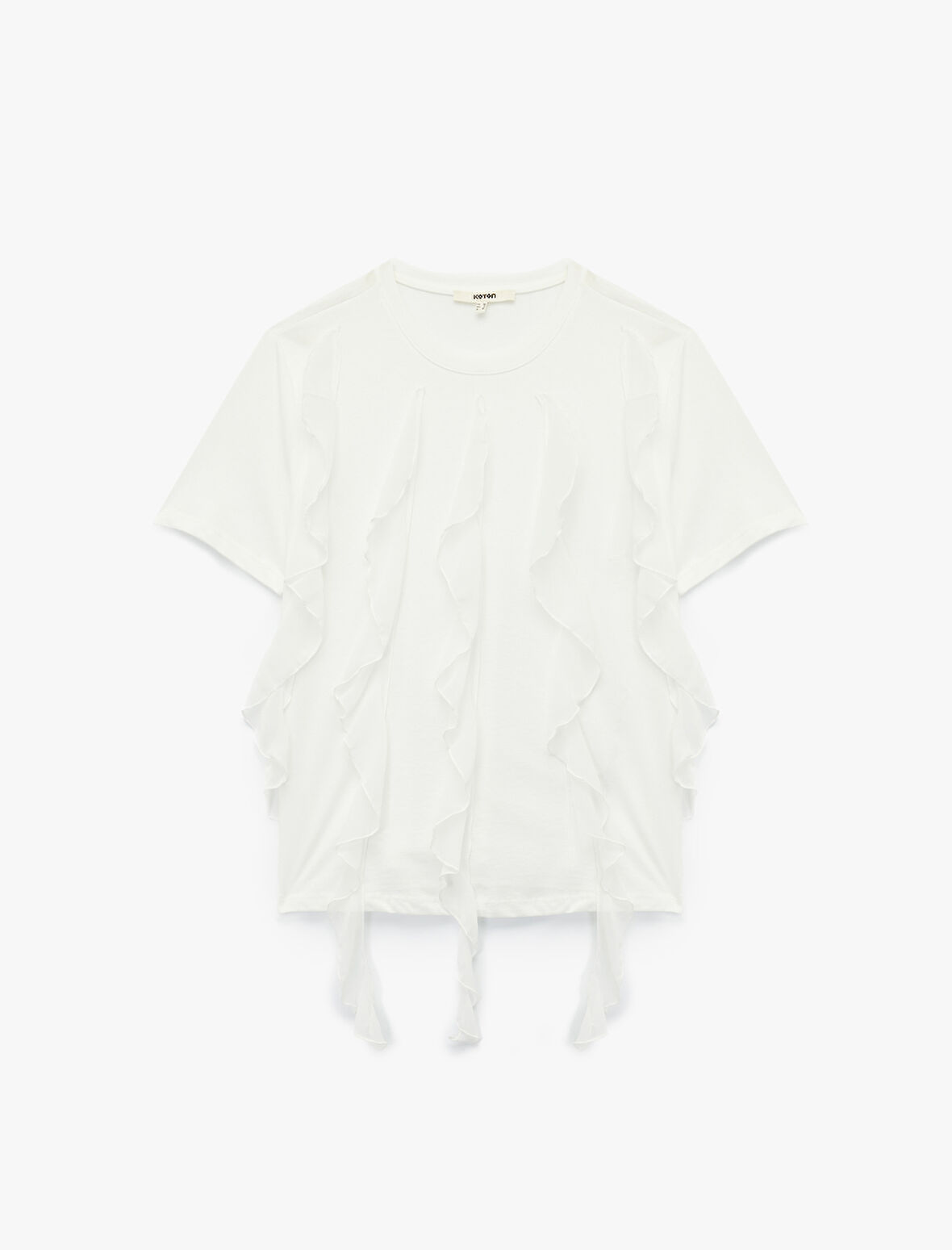 Pamuklu Kısa Kollu Bisiklet Yaka Fırfırlı Tişört