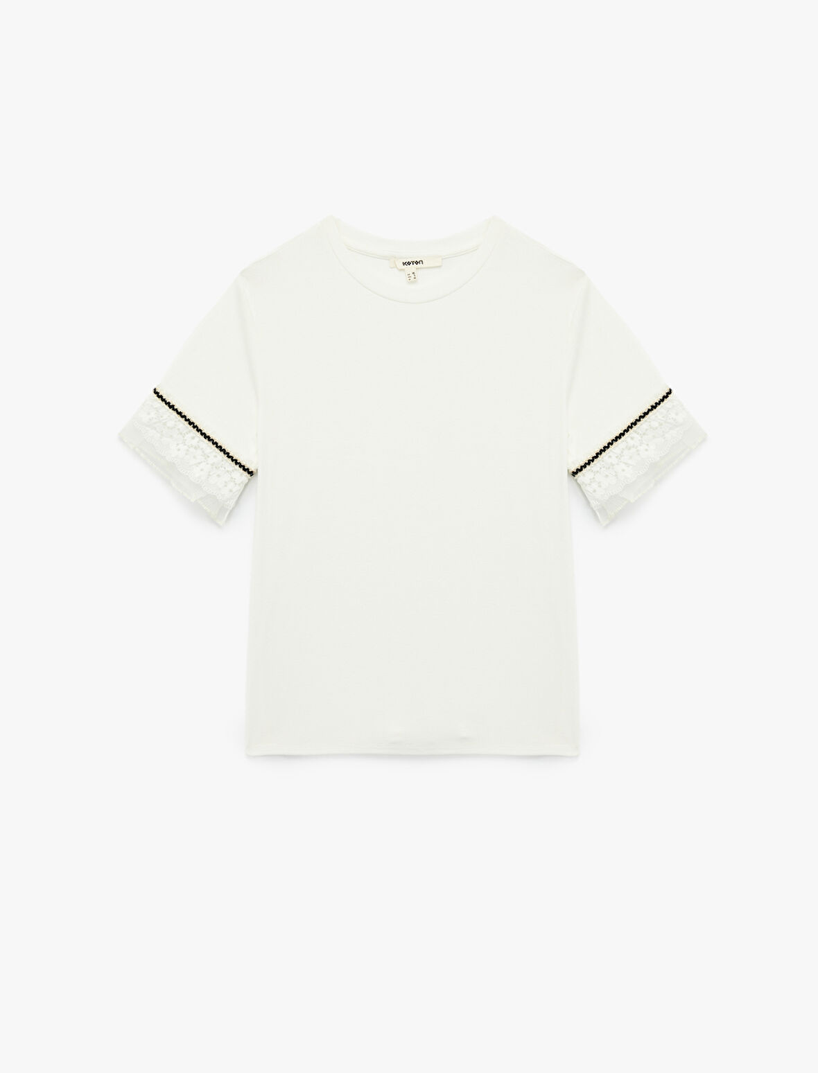 Slim Fit Dantel Detaylı Kısa Kollu Bisiklet Yaka Tişört