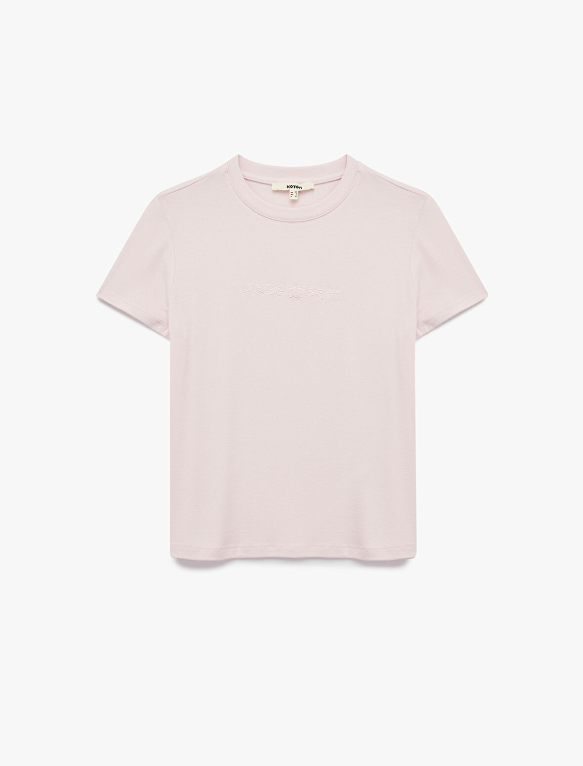 Slim Fit Fiyonk Nakış Detaylı Kısa Kollu Bisiklet Yaka Tişört