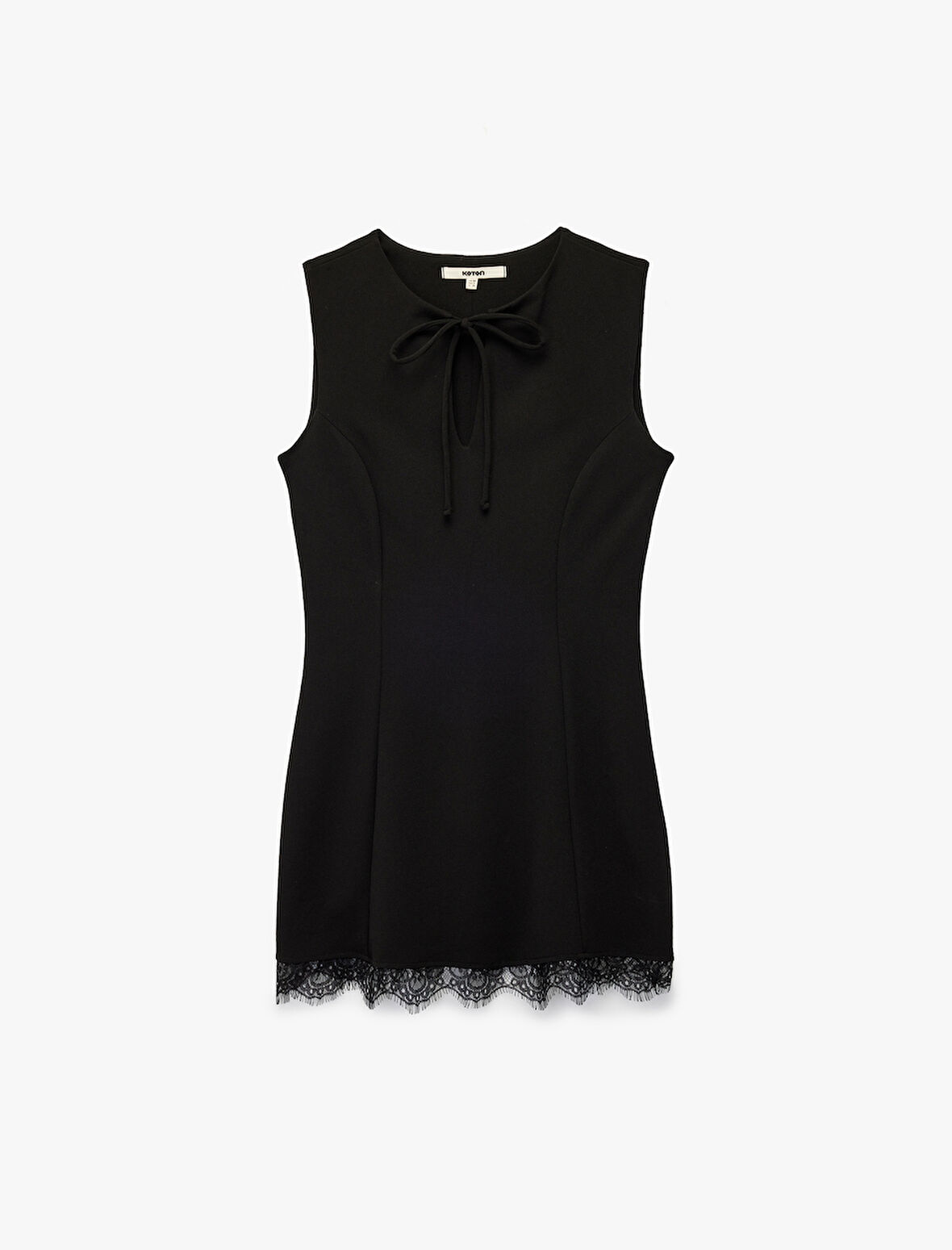 Kolsuz Bisiklet Yaka Bağlama Detaylı Slim Fit Dantel Detaylı Mini Elbise